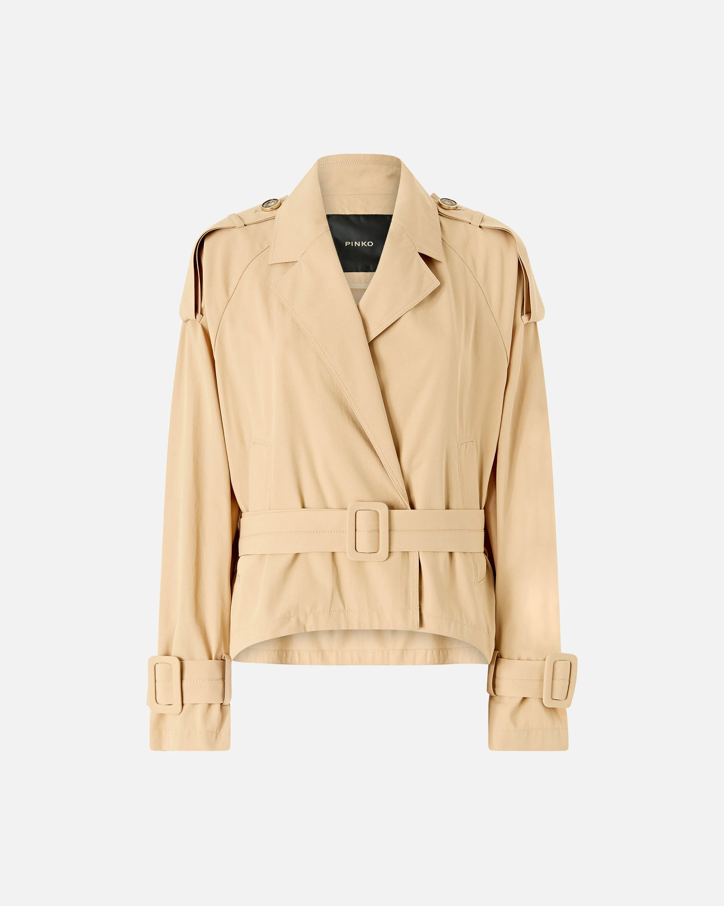 SHORT COTTON TRENCH COAT WITH BELT - 1