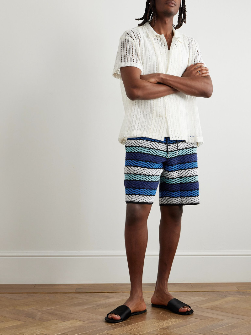 Missoni Straight-Leg Striped Cotton-Blend Bouclé Drawstring Shorts Blue outlook