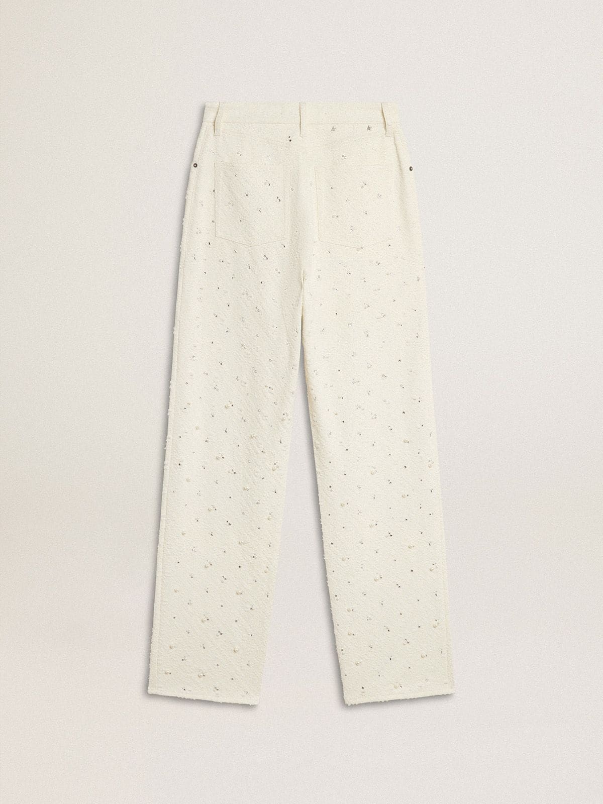 Women's white denim pants with beading and crystals - 6