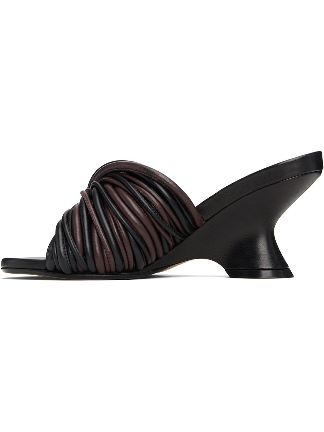 Brown & Black Open-Toe Leather Mule Heeled Sandals - 3
