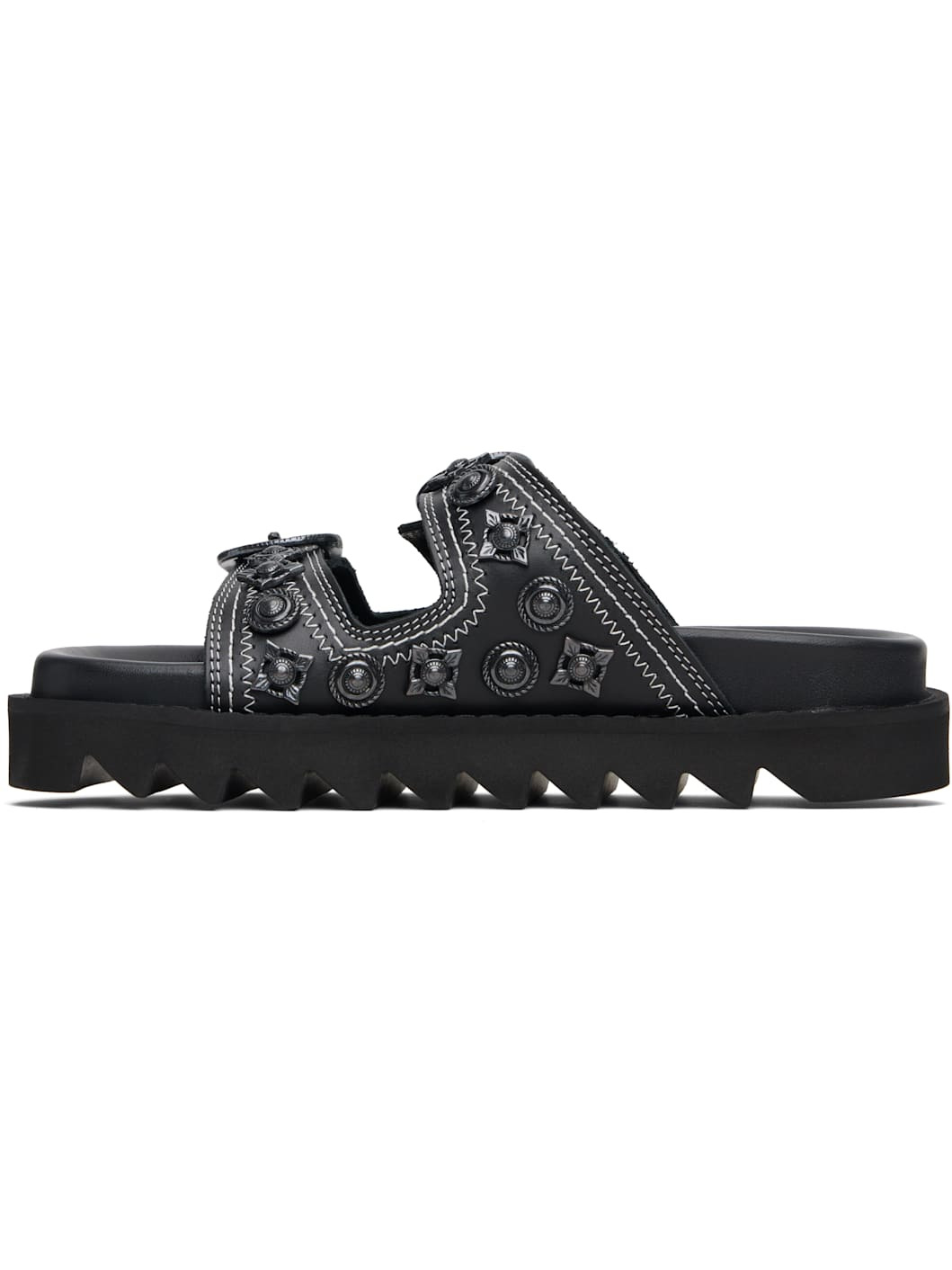 Black Contrast Stitch Leather Sandals - 3