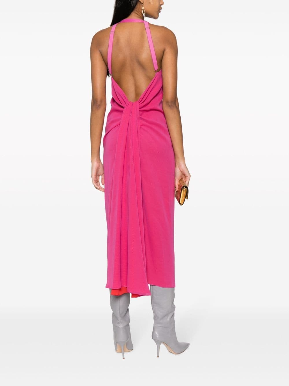 drape-detailing silk midi dress - 2