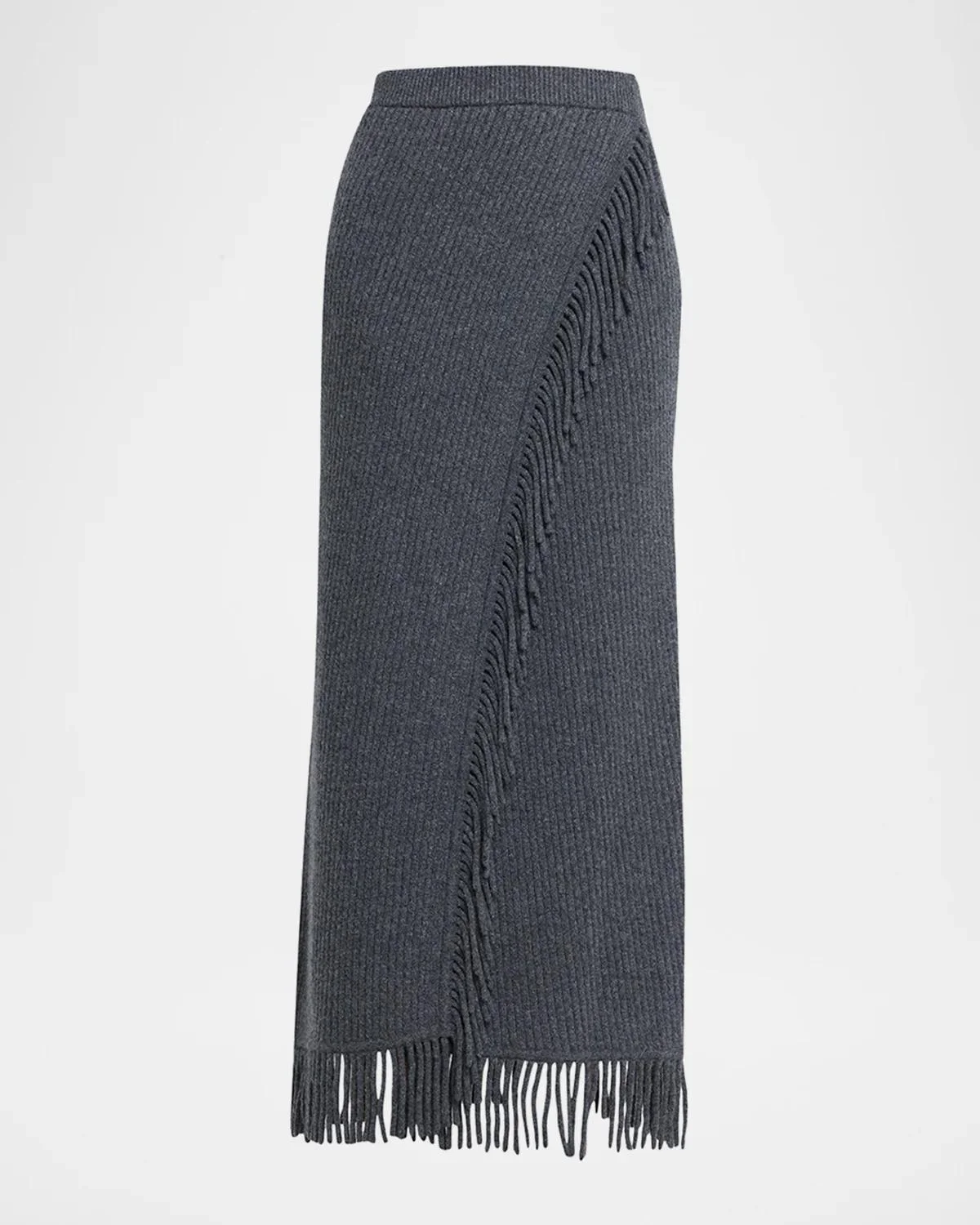 Casey Ribbed Fringe-Trim Midi Skirt - 1