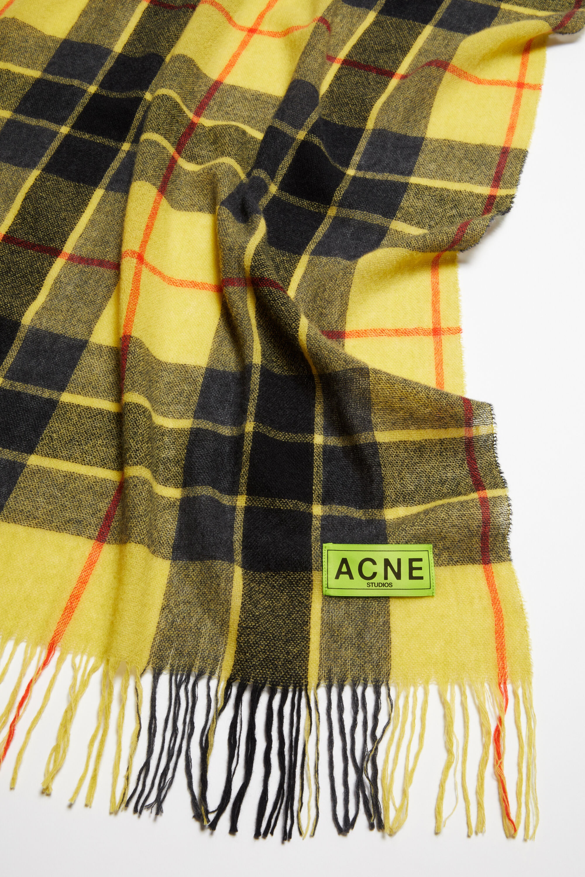 Check fringe scarf - Yellow/black - 4