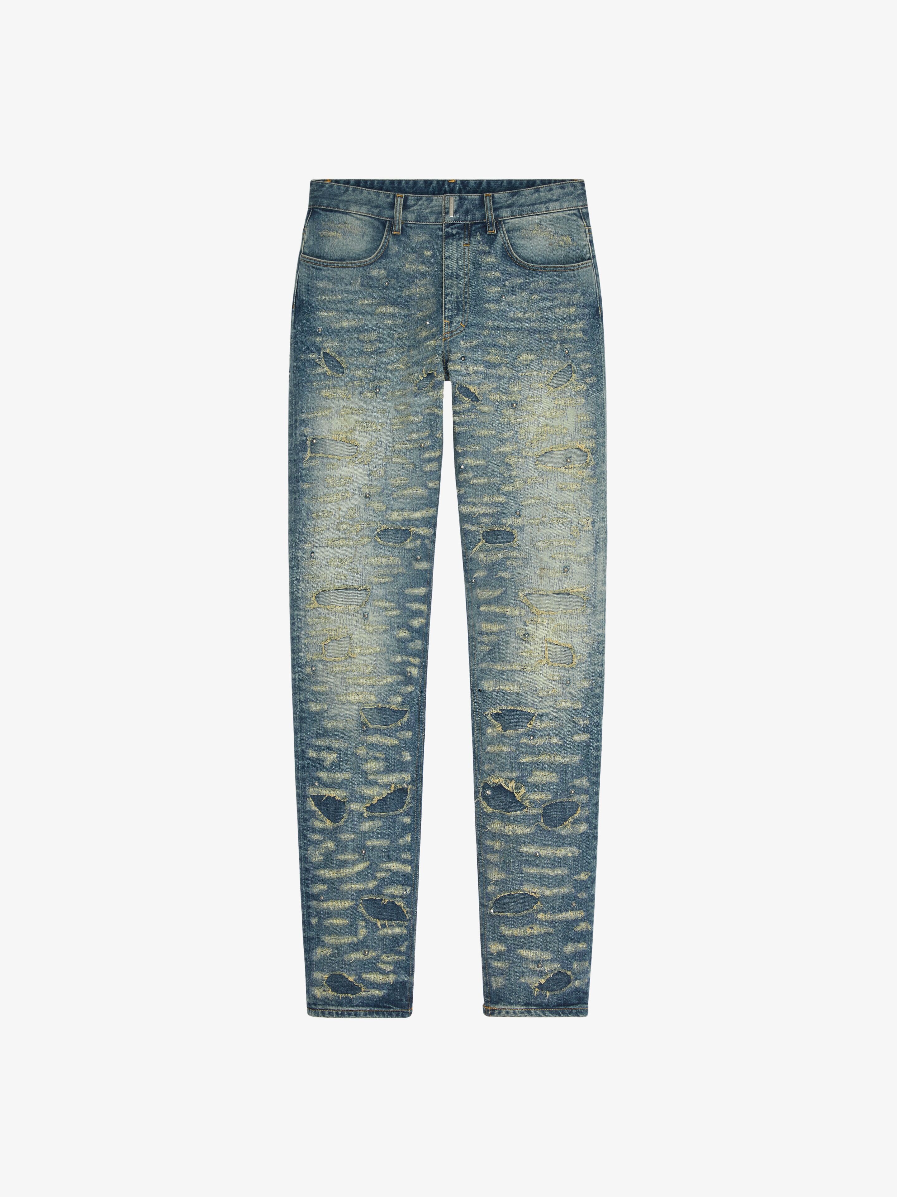 SLIM FIT JEANS IN DESTROYED DENIM WITH STUDS - 1