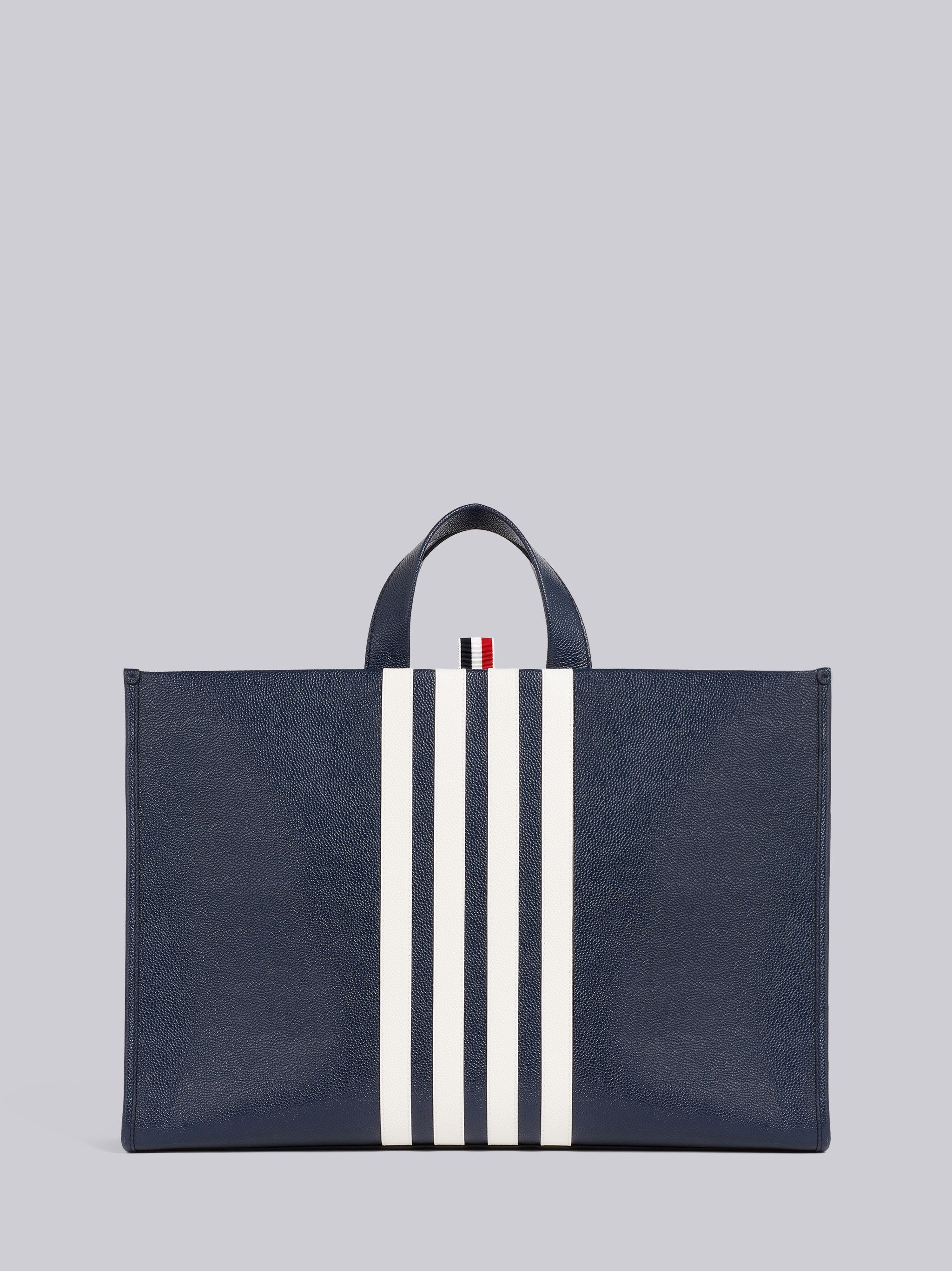 Navy Pebbled Calfskin 4-Bar Applique Squared Tote - 1