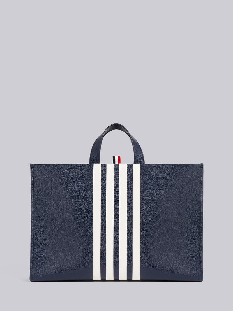 Navy Pebbled Calfskin 4-Bar Applique Squared Tote 1