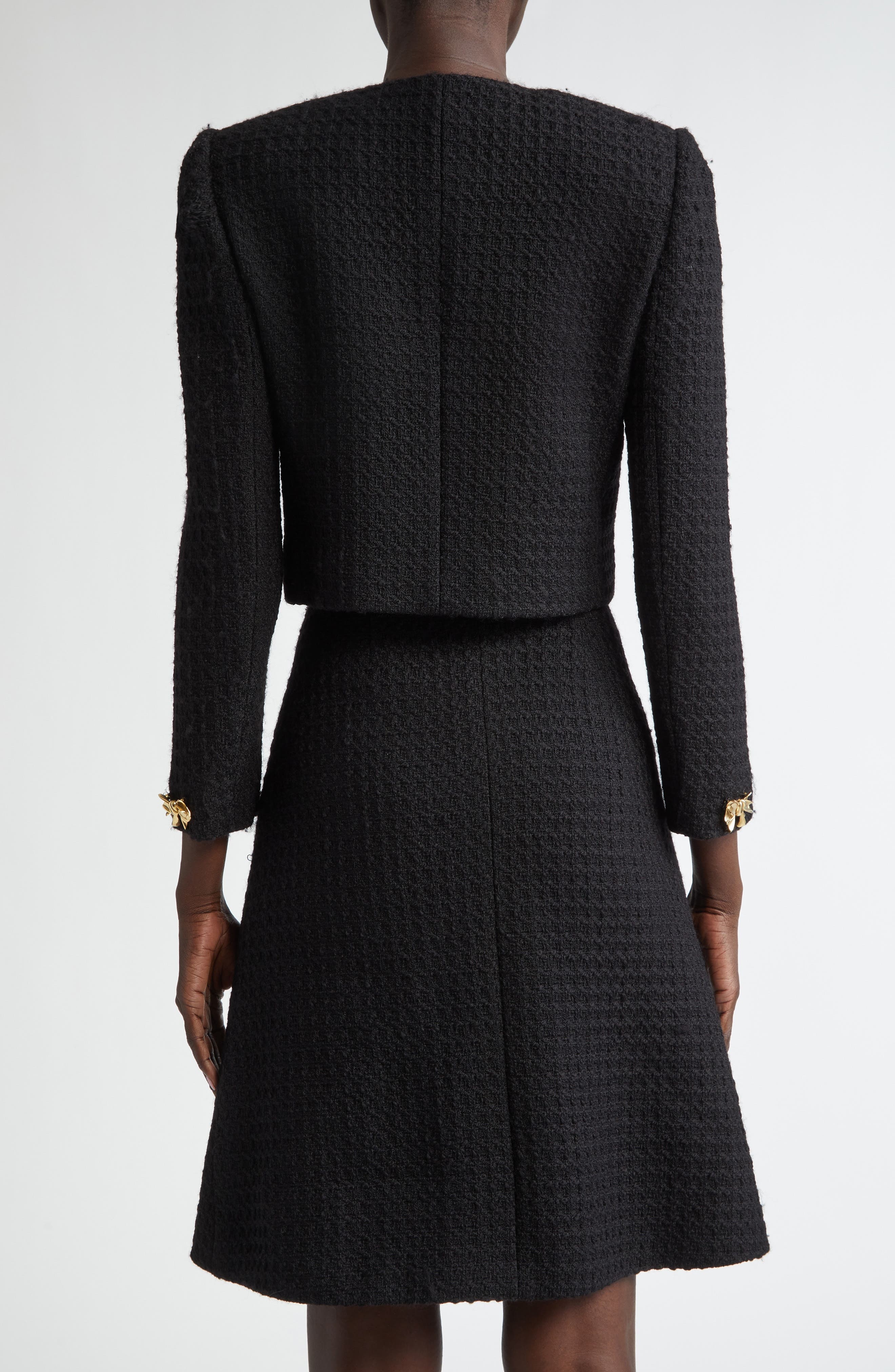 Oscar de la Renta Bow Detail Wool Tweed Crop Jacket in Black at Nordstrom - 3