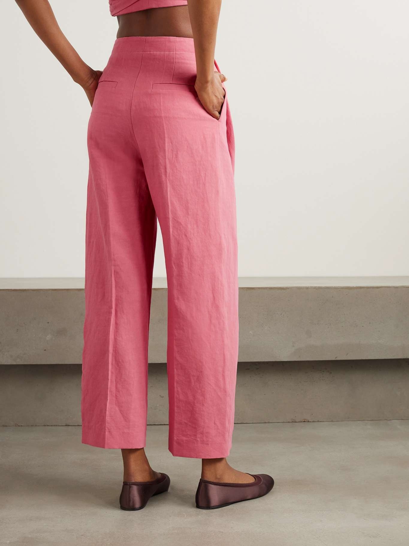 Santu cropped pleated linen-blend wide-leg pants - 3
