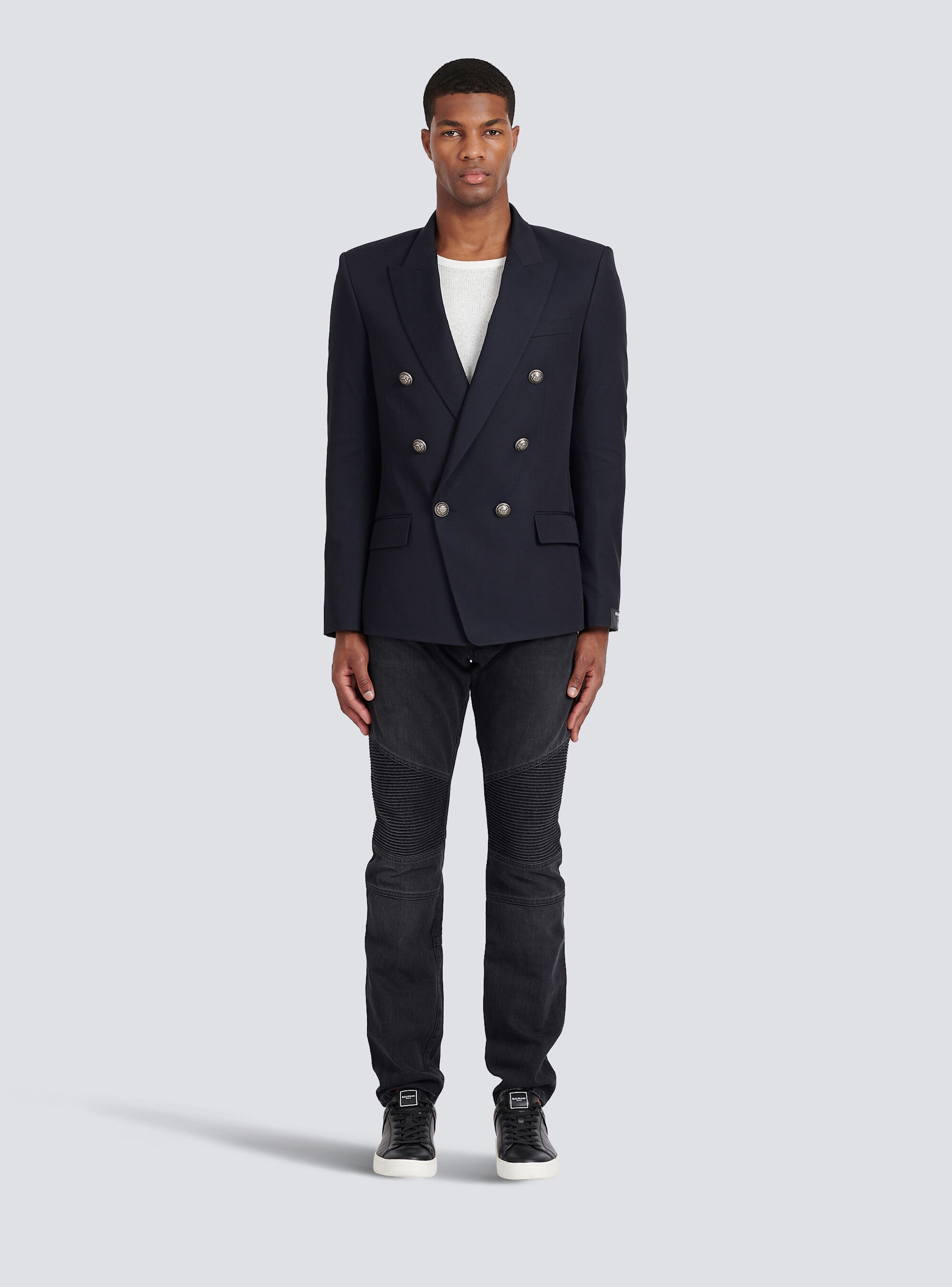 Cotton blazer with double-breasted silver-tone buttoned fastening - 3