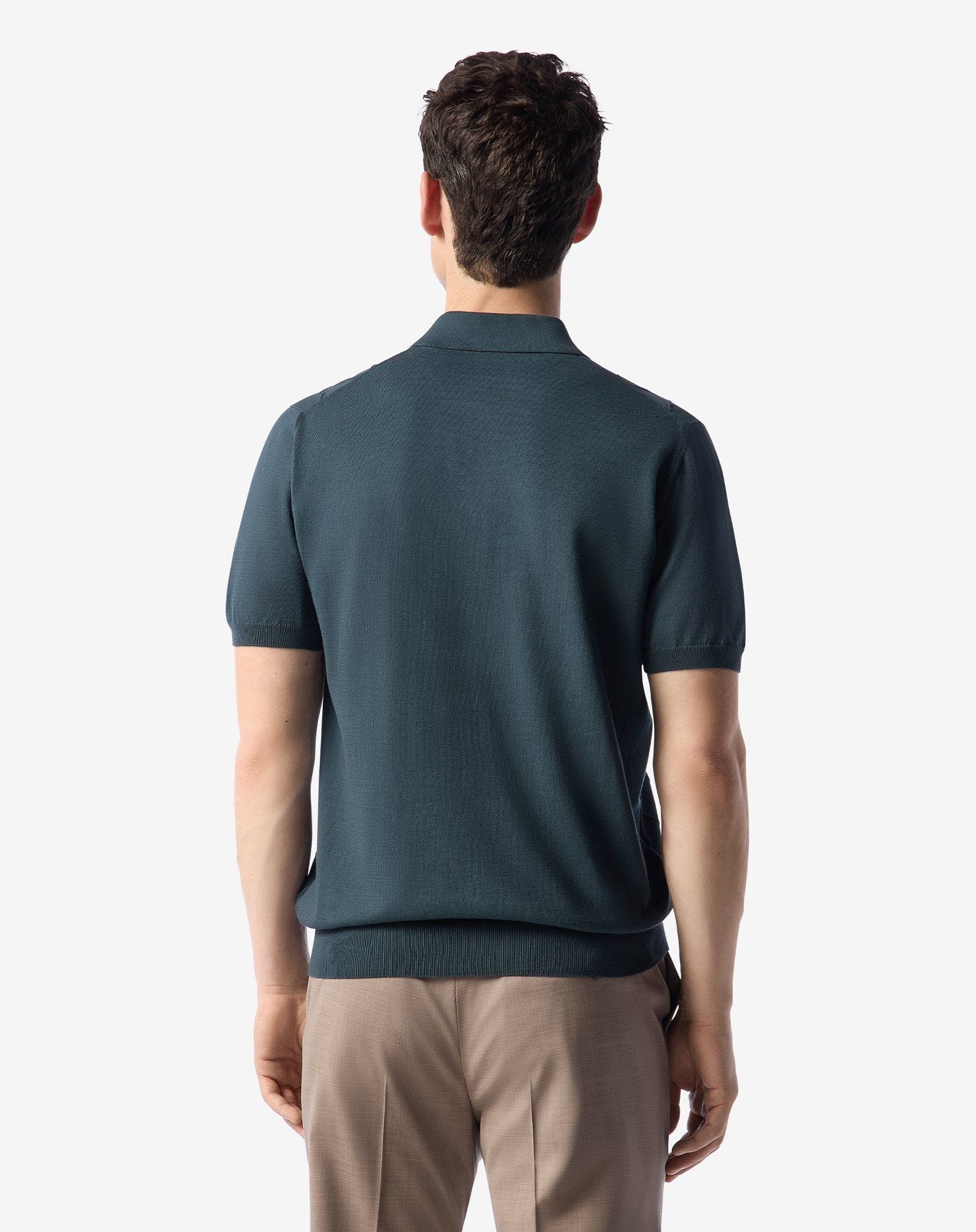 Octane blue button-up organic cotton polo shirt - 3