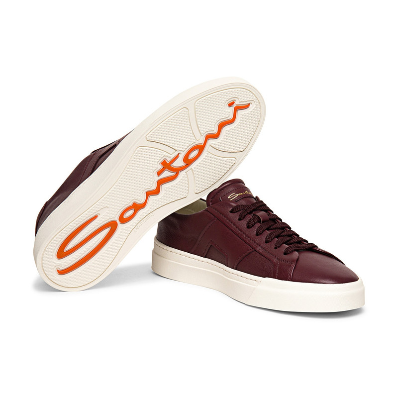 Men’s burgundy leather double buckle sneaker 3