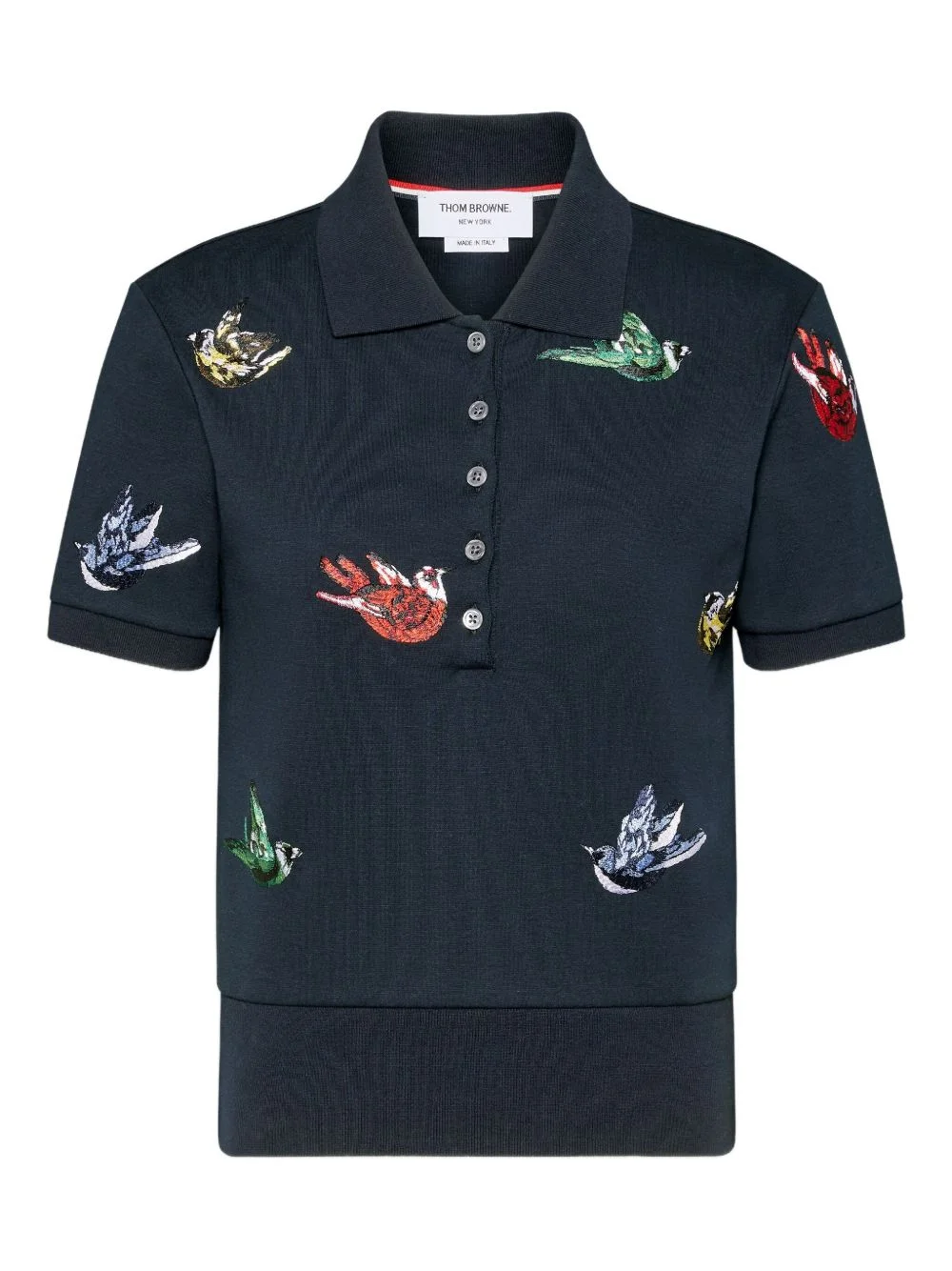 bird-embroidered rib-cuff polo shirt - 1