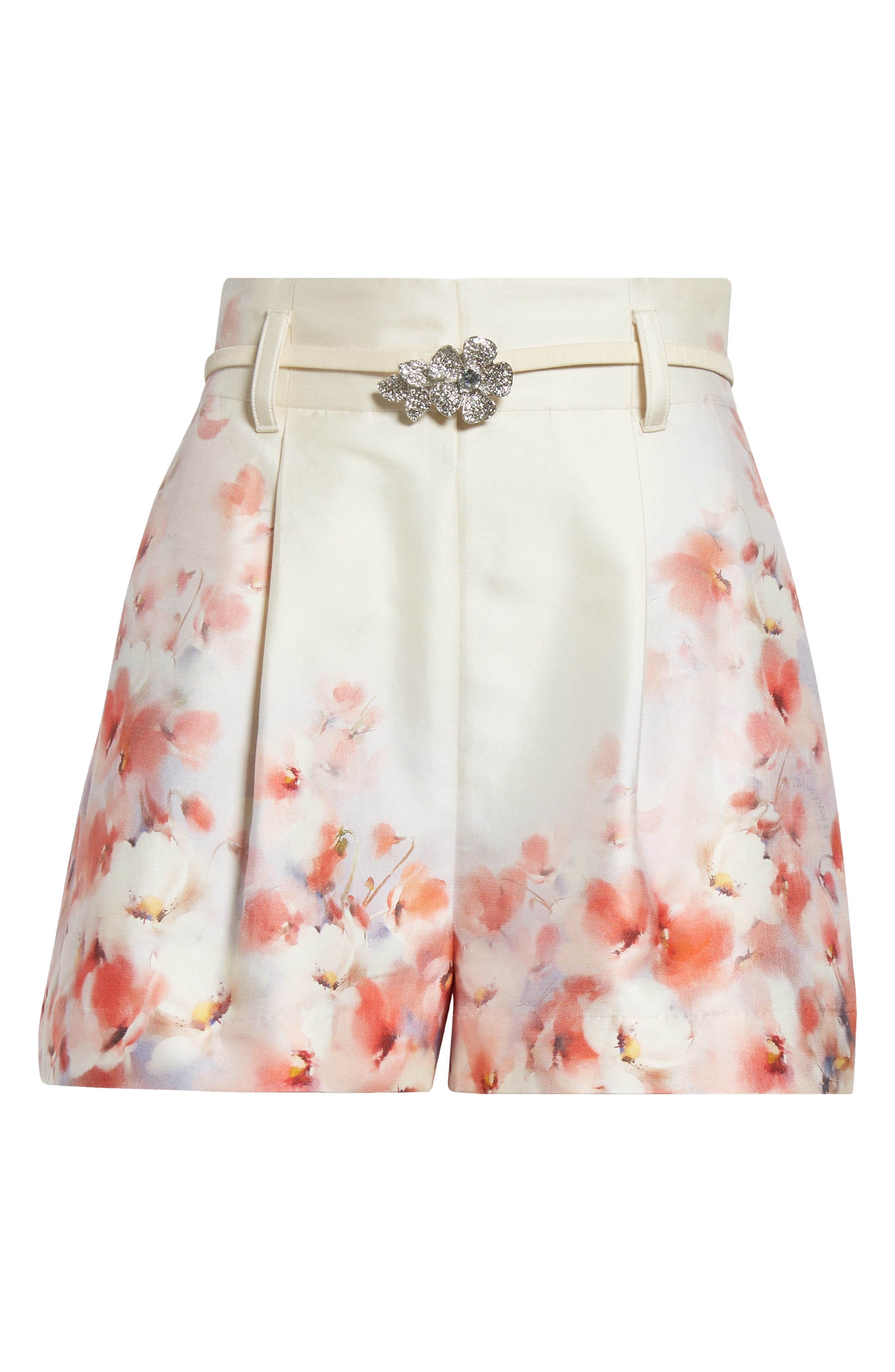 Zimmermann Floral Print Belted Twill Shorts in Scarlet Floral at Nordstrom - 6