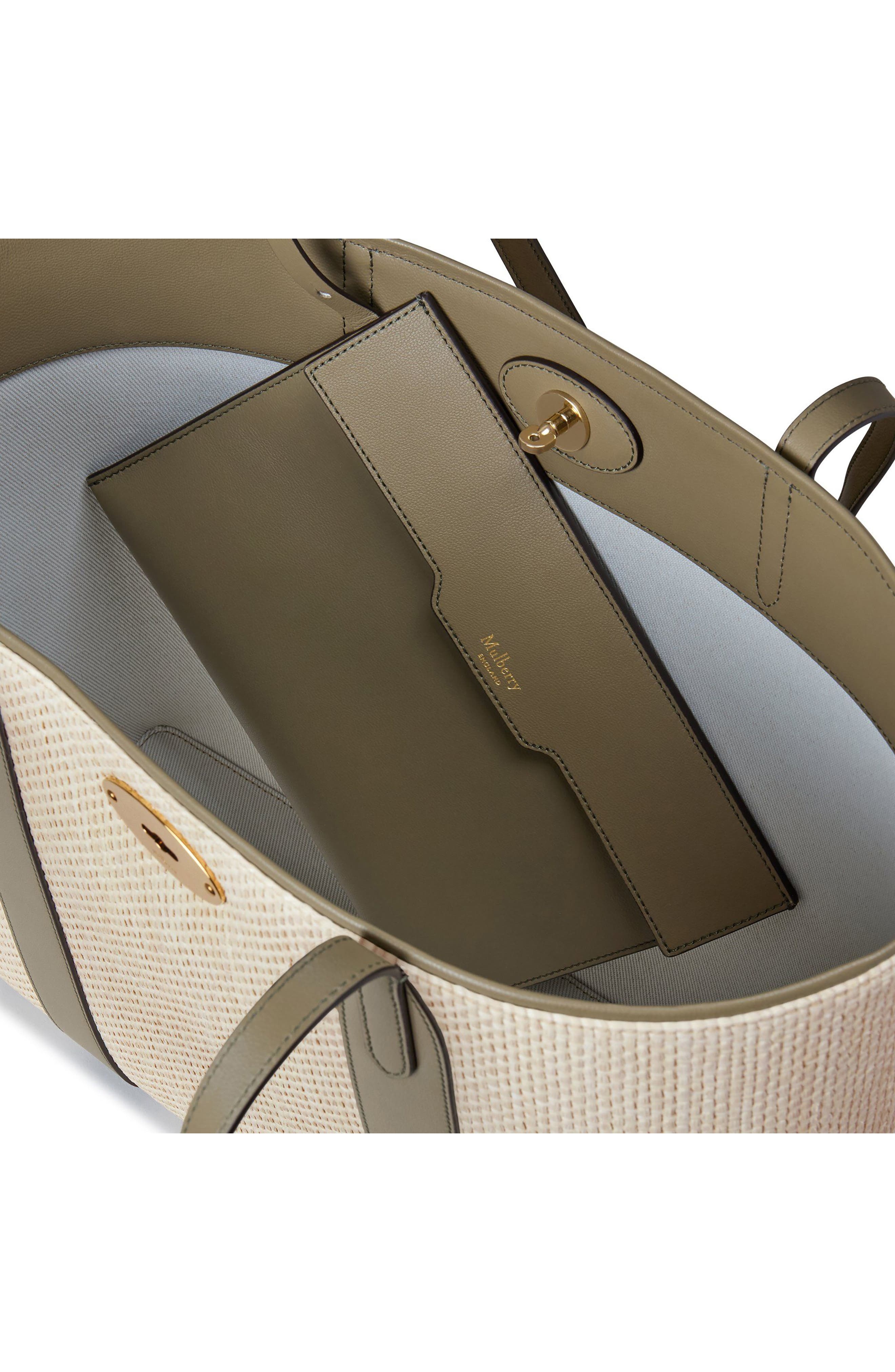 Mulberry Bayswater Raffia & Leather Tote in Linen Green/Natural at Nordstrom - 4