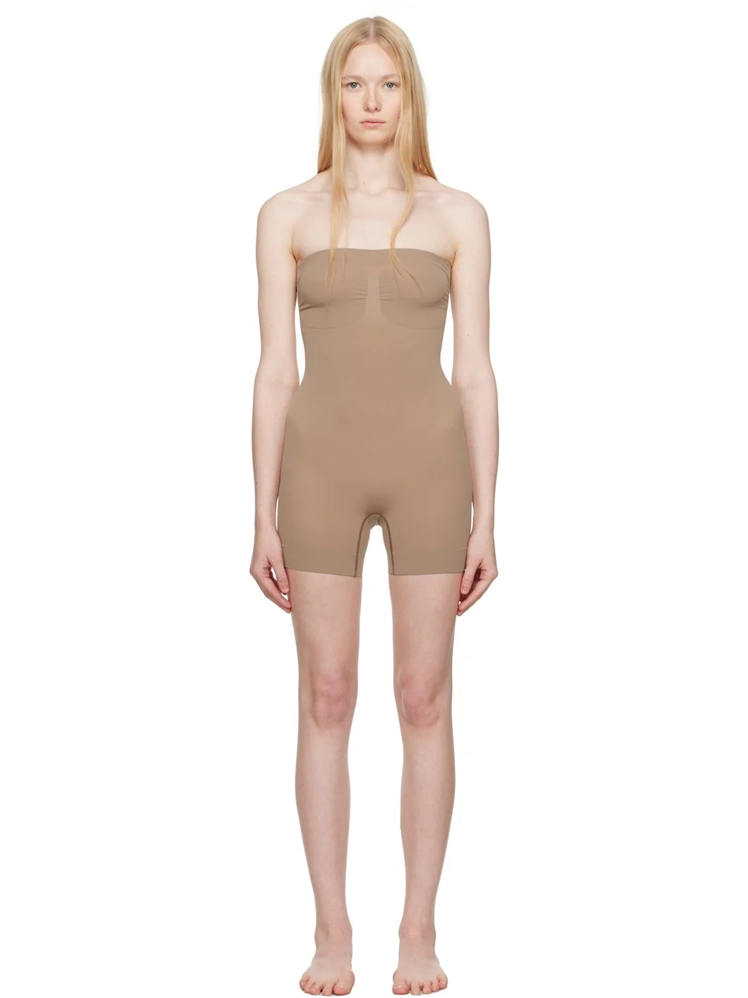 Taupe Seamless Sculpt Strapless Shortie Bodysuit - 1