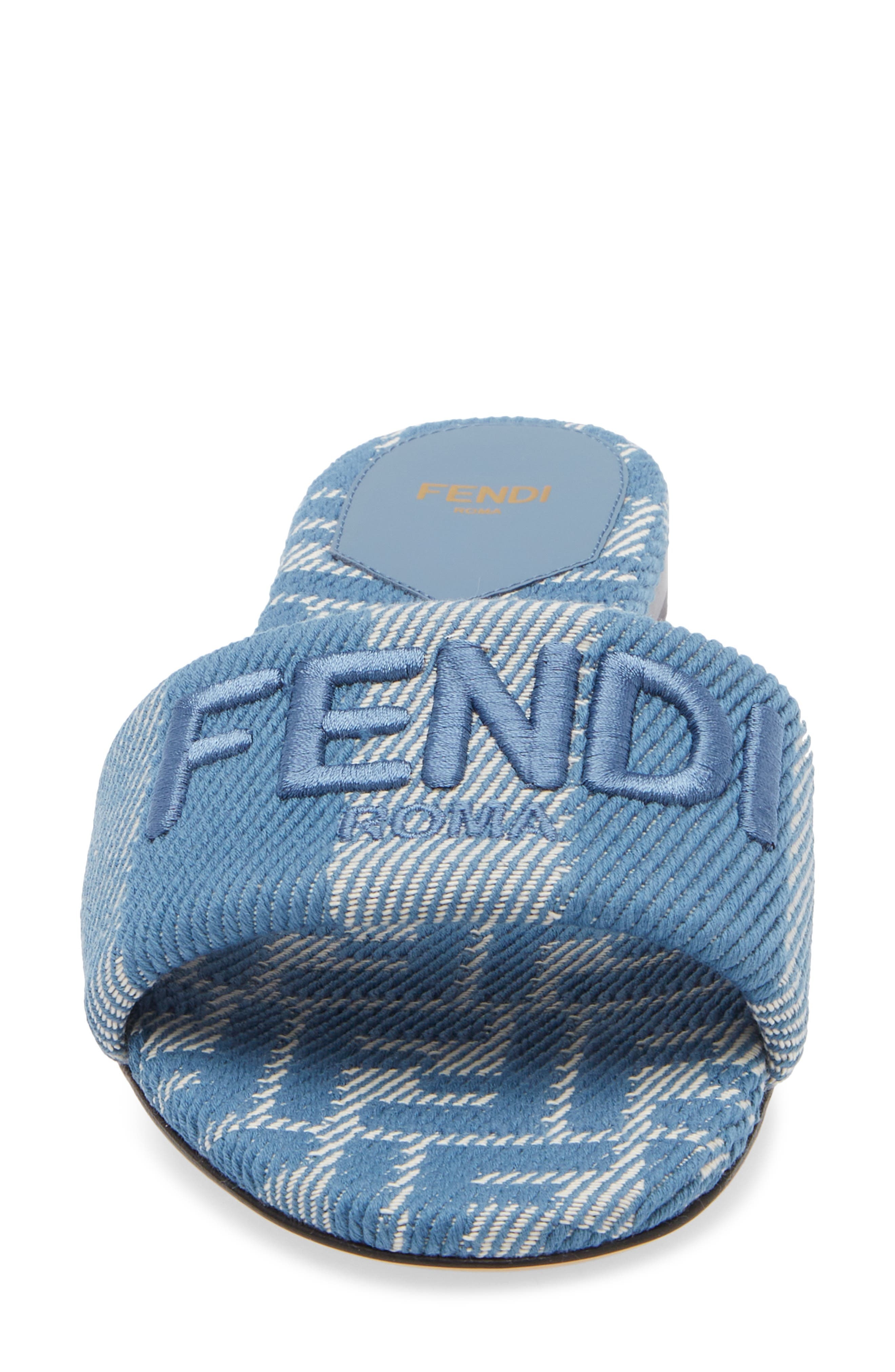 Fendi Signature Logo Slide Sandal in Bianco Blu Ceruleo at Nordstrom - 4