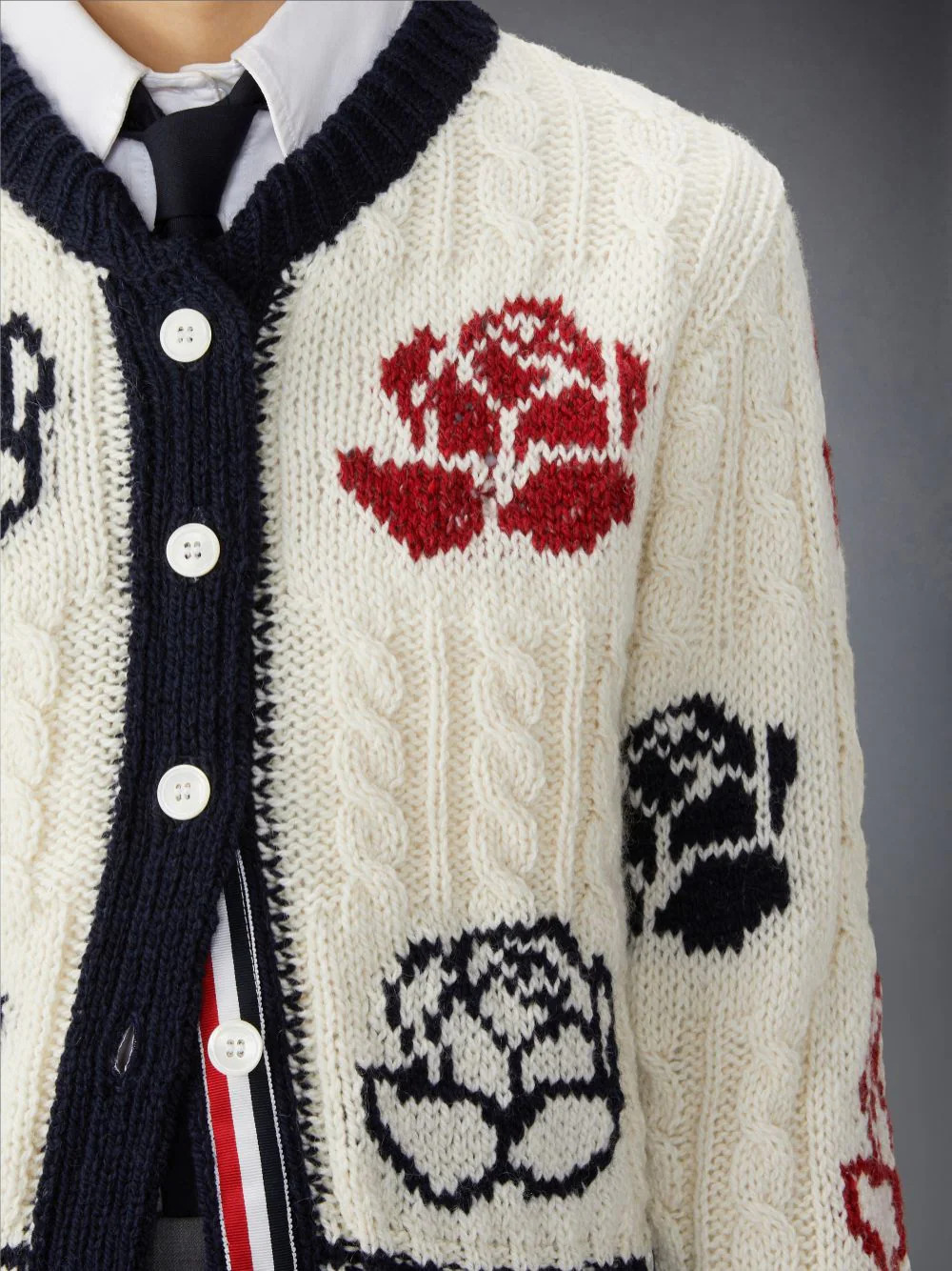 Rose Intarsia And Cable Check Cardigan - 3