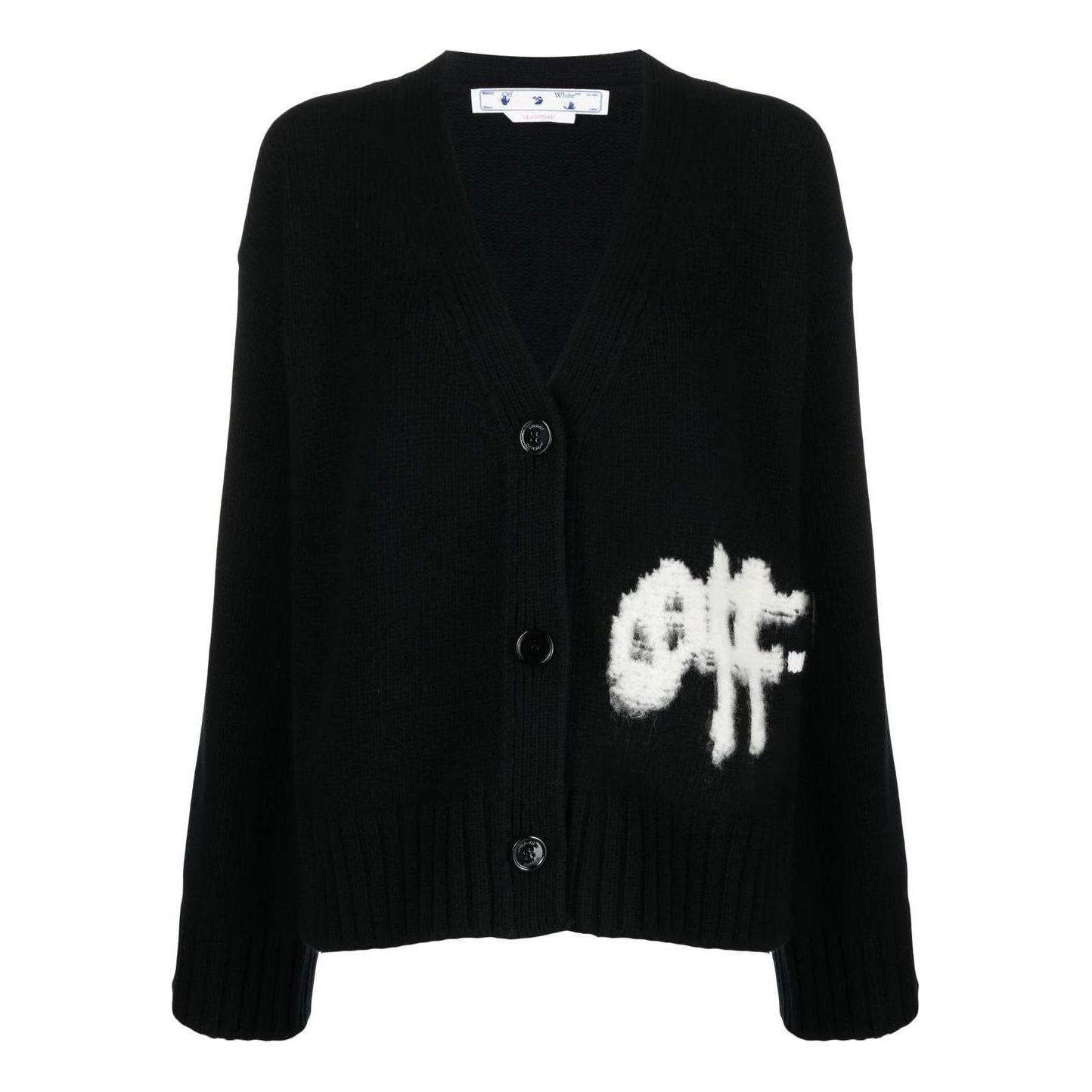 (WMNS) Off-White Logo Intarsia Cardigan 'Black White' OWHB031F22KNI0011001 - 1