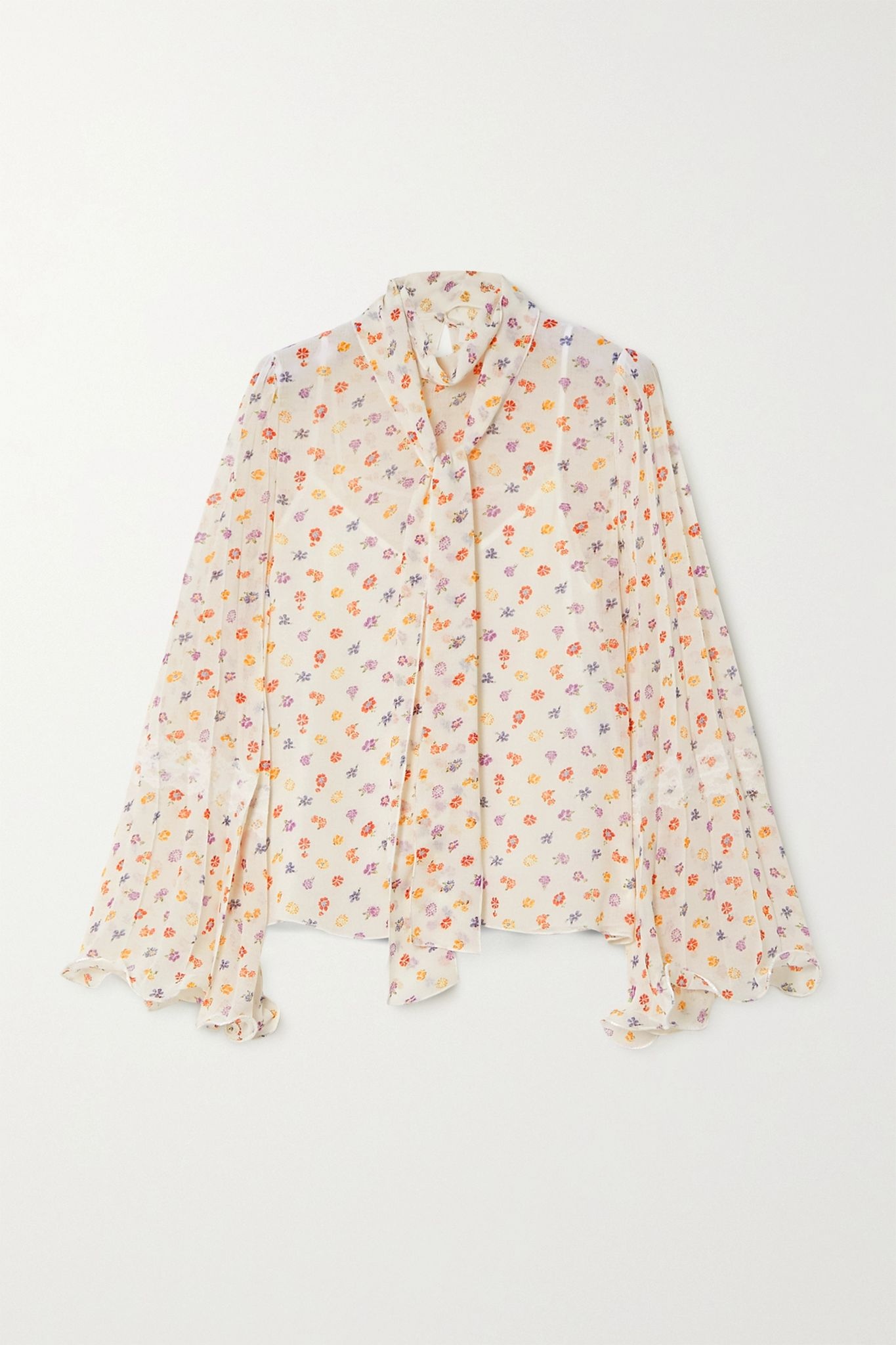 Pussy-bow floral-print chiffon blouse - 1