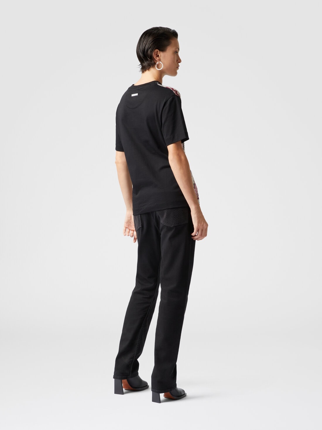 Crewneck T-shirt with lamé zig zag knit insert - 3