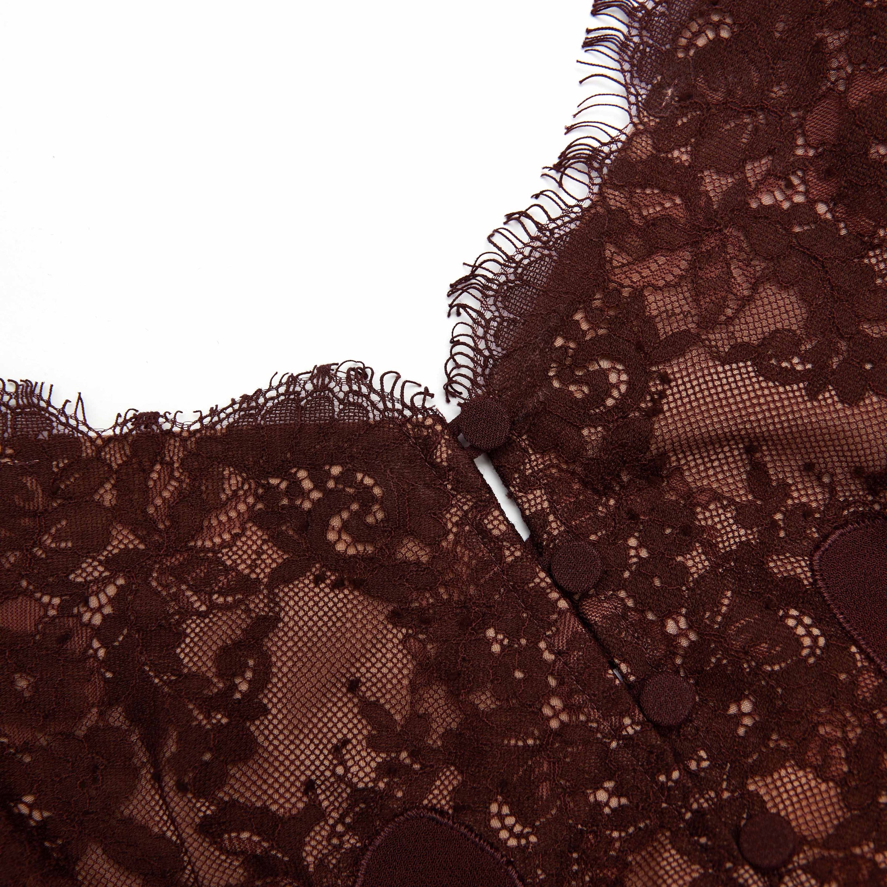Brown Lace Insert Midi Dress - 5