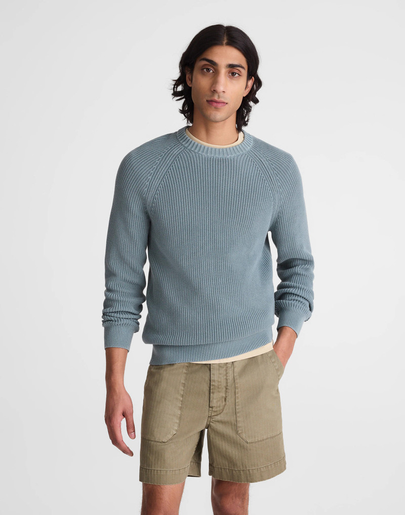 Cotton Shaker-Stitch Crewneck Sweater 2