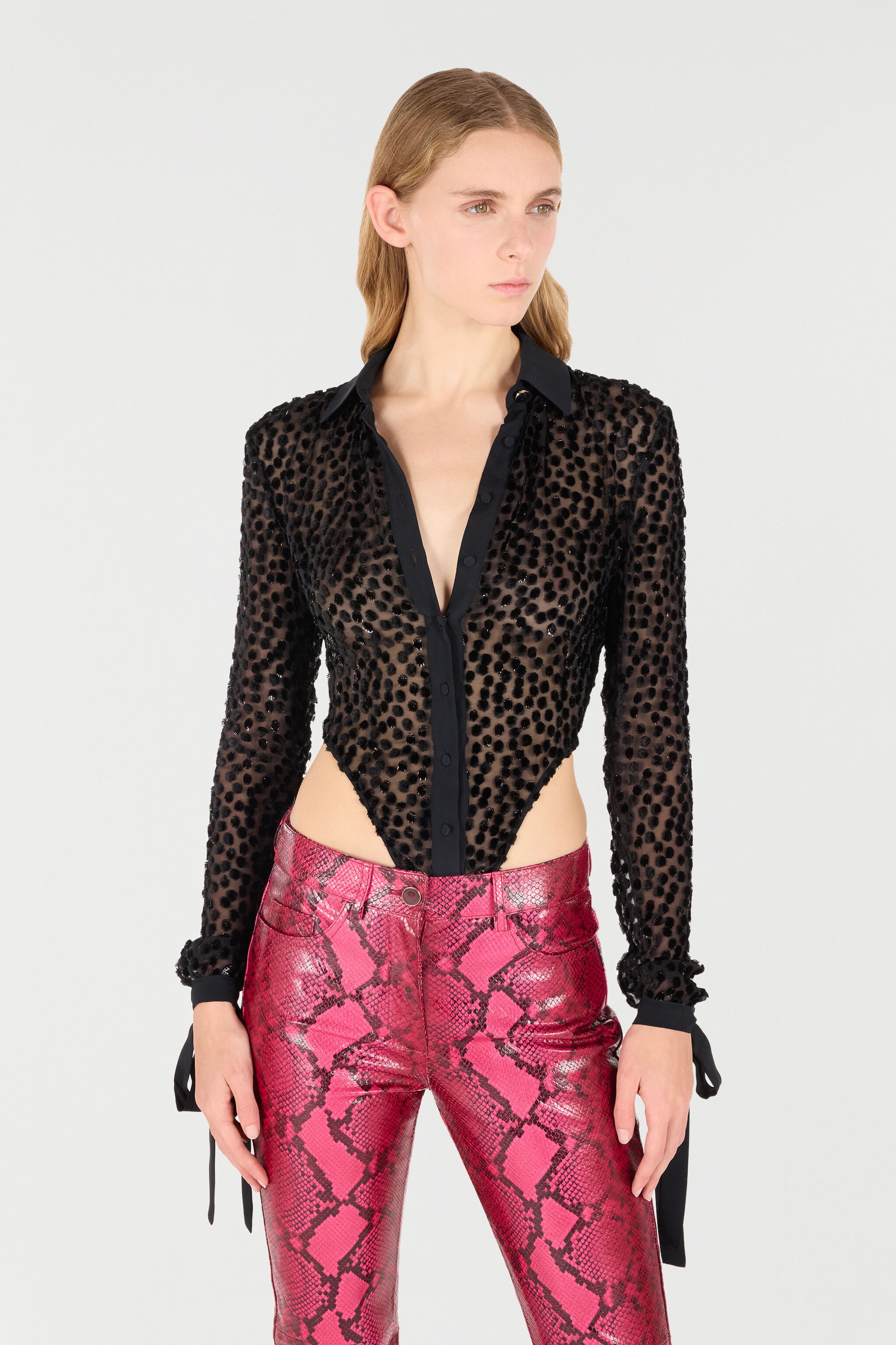 Polka-Dot Shirt-Style Bodysuit - 3