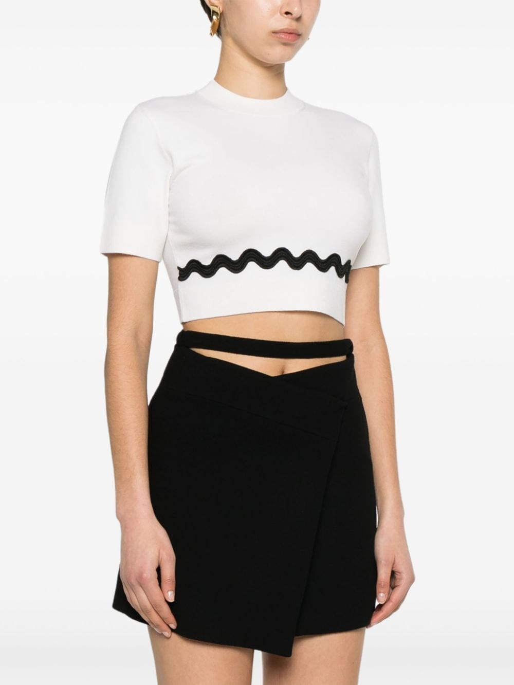 scallop-trim cropped knitted top - 3