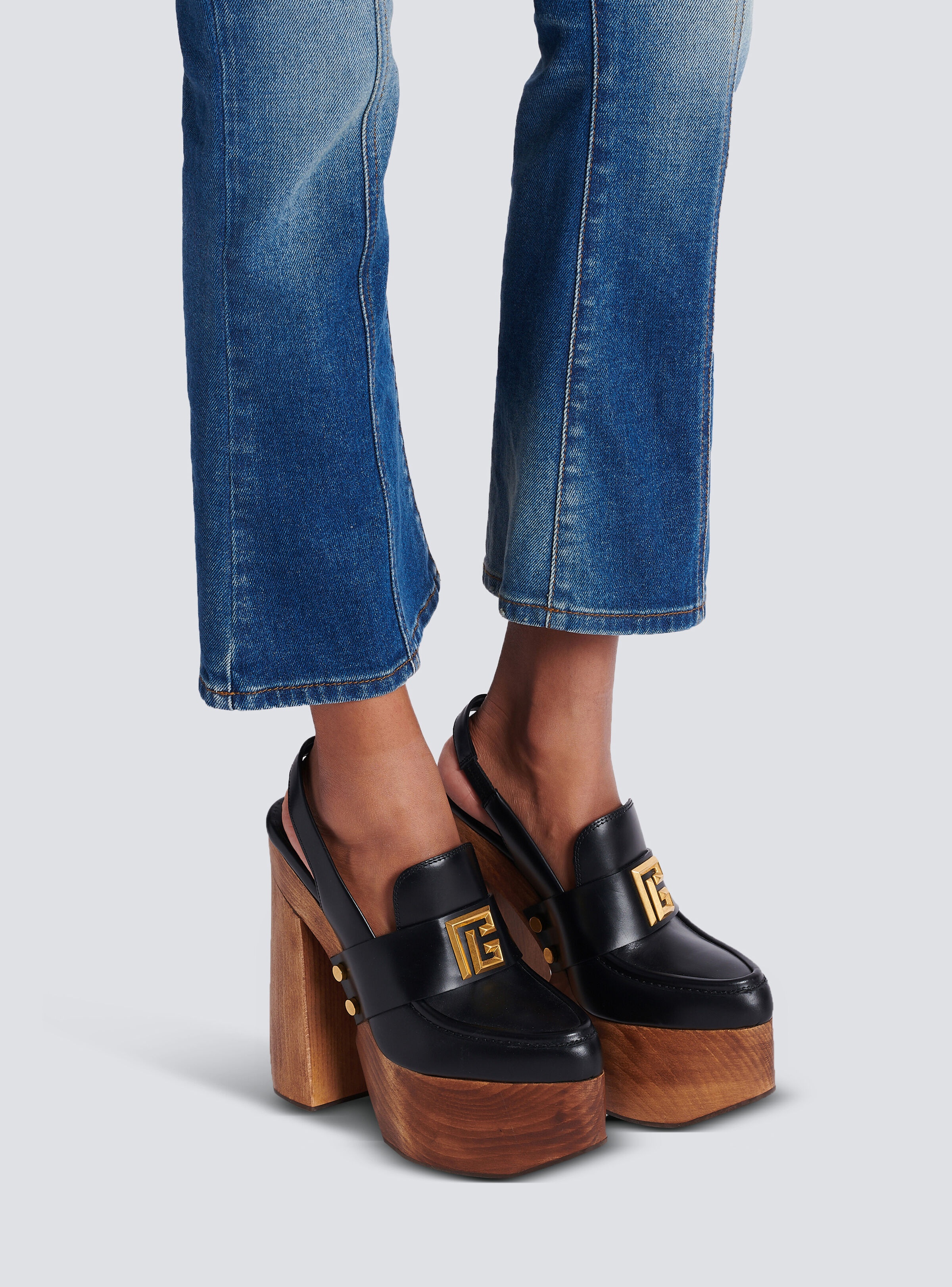 Bonnie leather and wood platform loafers - 7