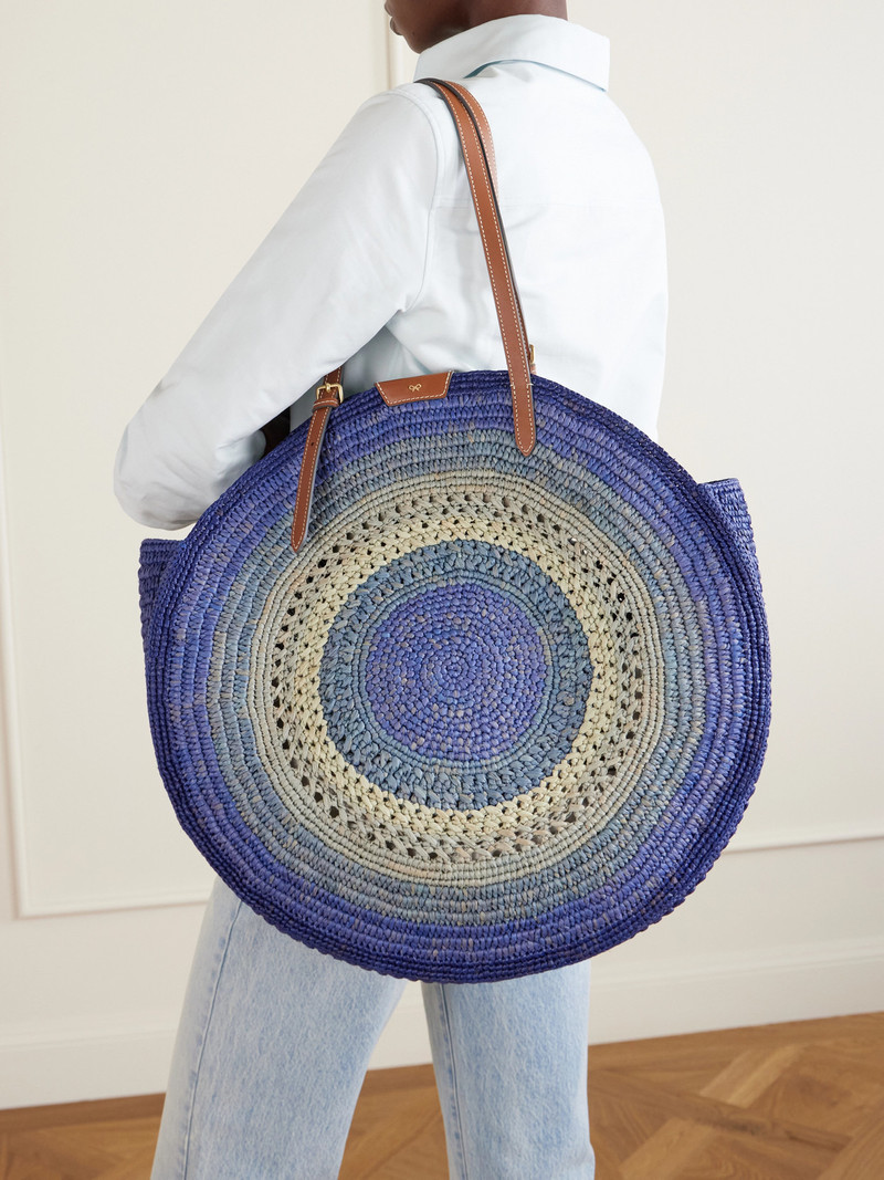Anya Hindmarch Bow Leather-trimmed Embroidered Raffia Tote outlook
