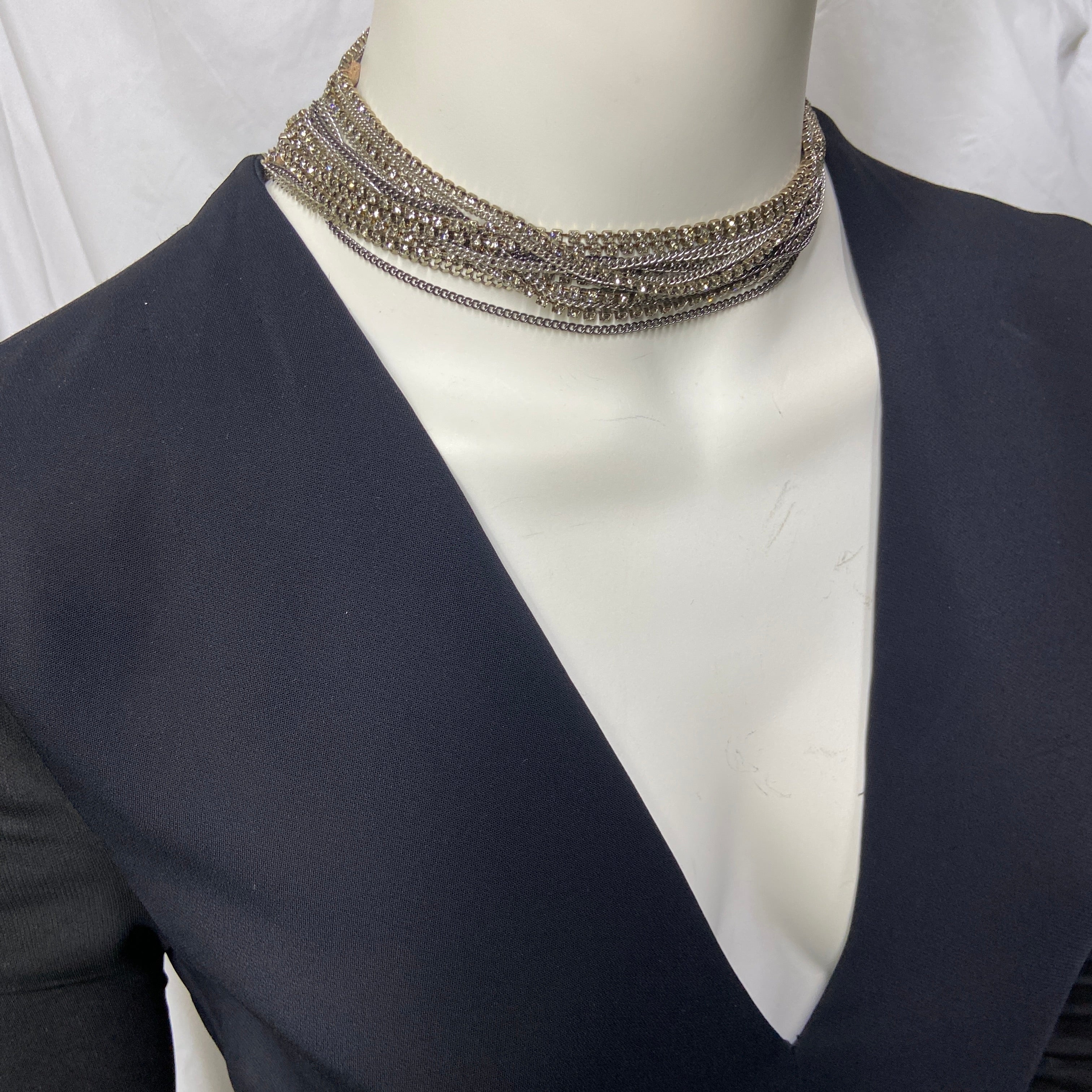 Versace plunging open back dress evening gown with gold crystal necklace and back chains 38 - 10