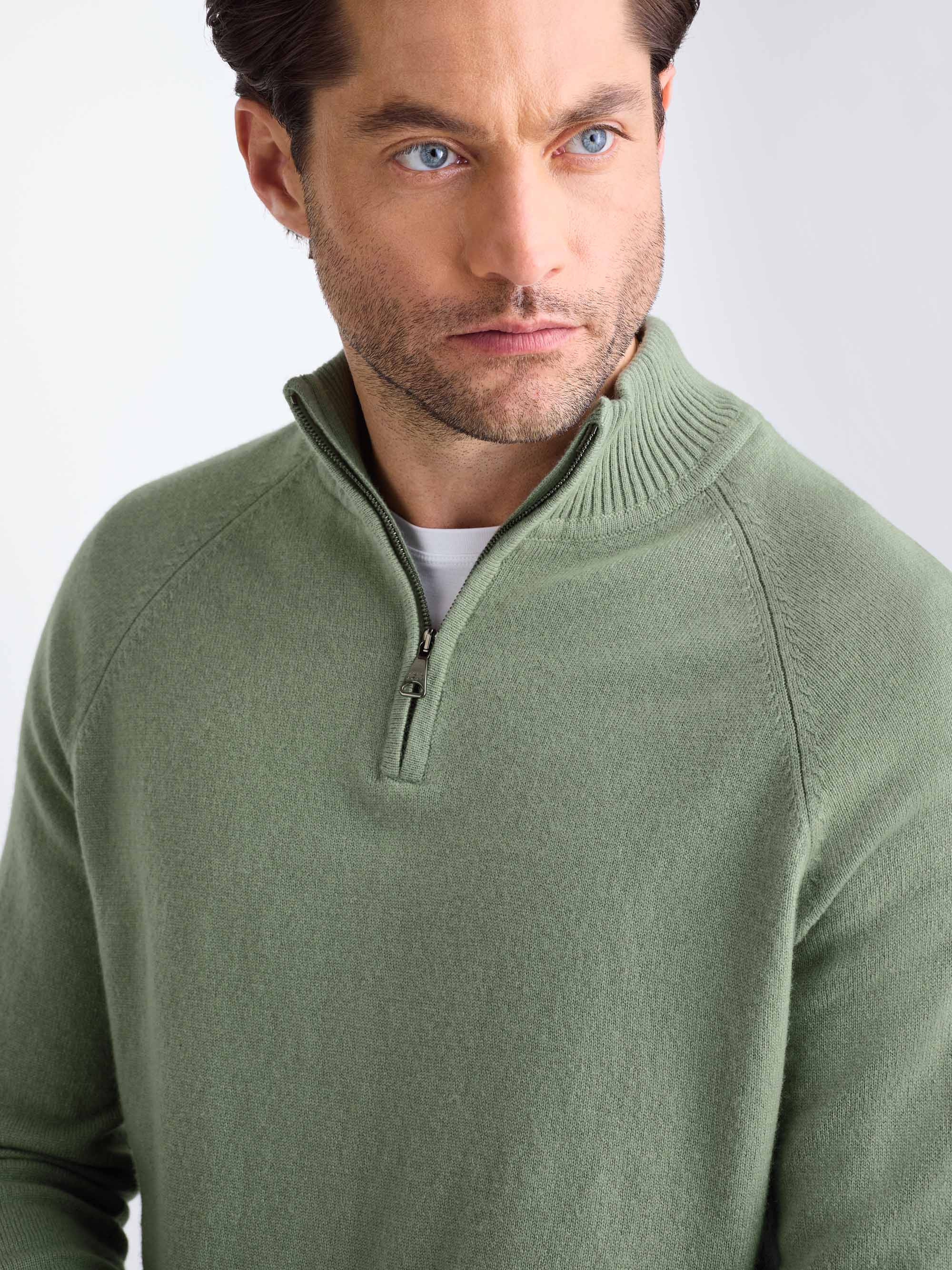 Men's Half-Zip Sweater Finley Cashmere Sage Green - 5