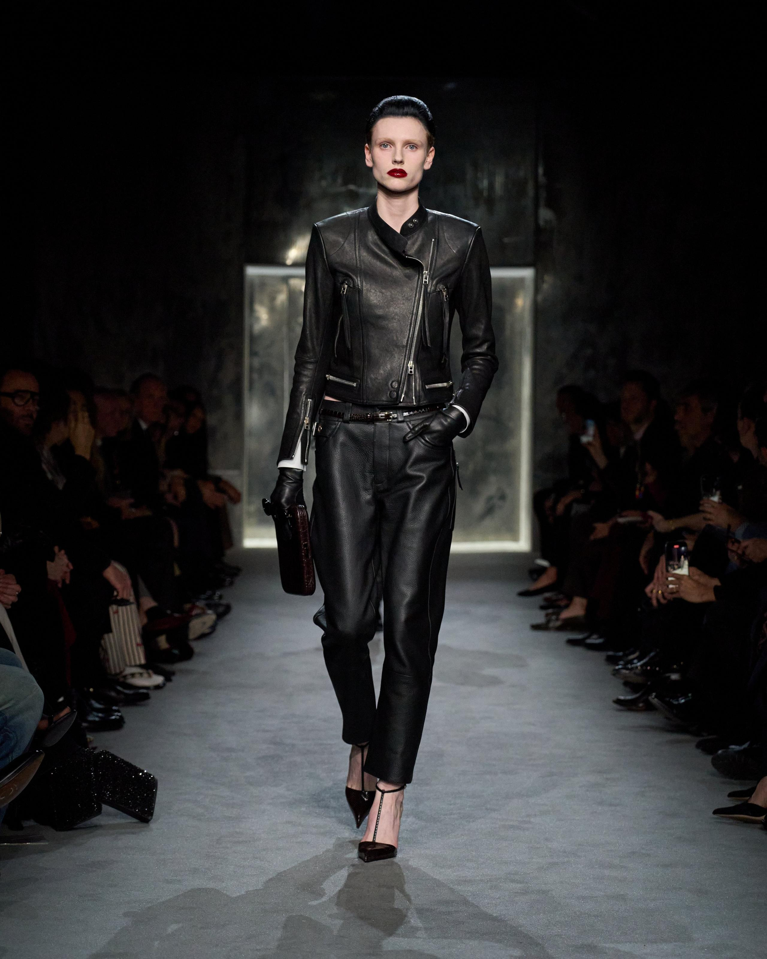 TEXTURED GRAIN LEATHER LEATHER BIKER PANTS - 6