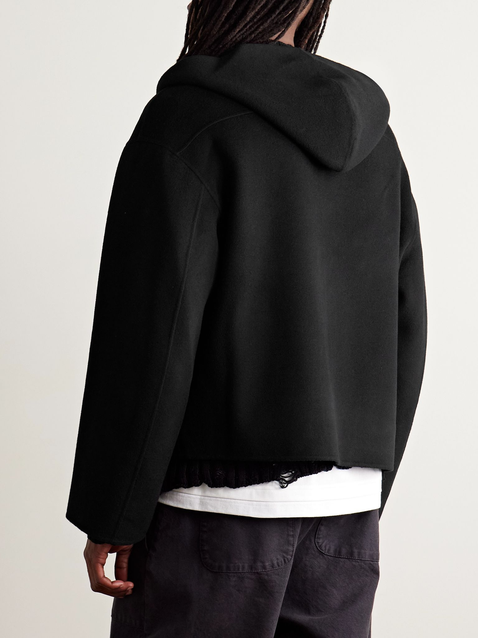 Doveria Double-Faced Wool and Cashmere-Blend Felt Hooded Jacket Black - 3