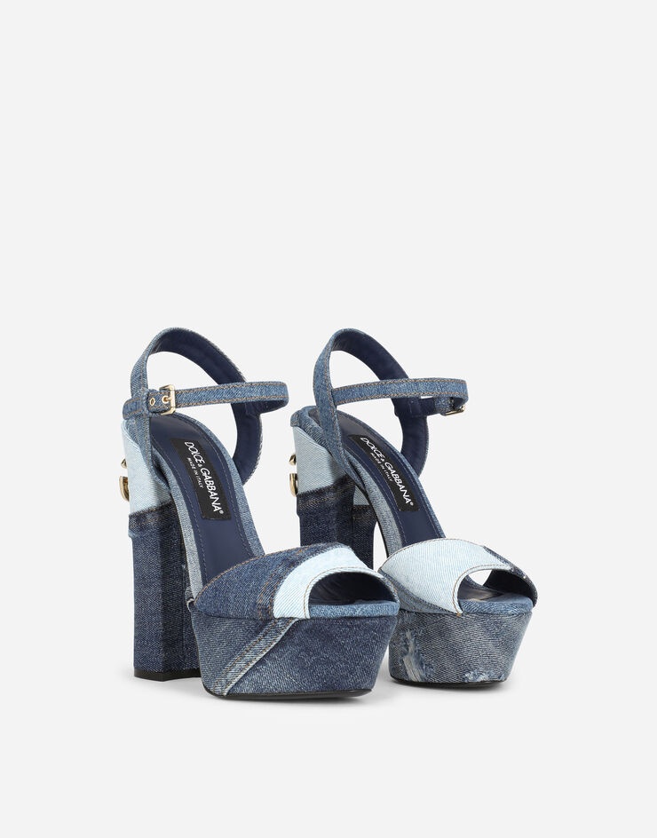 Patchwork denim platform sandals - 2