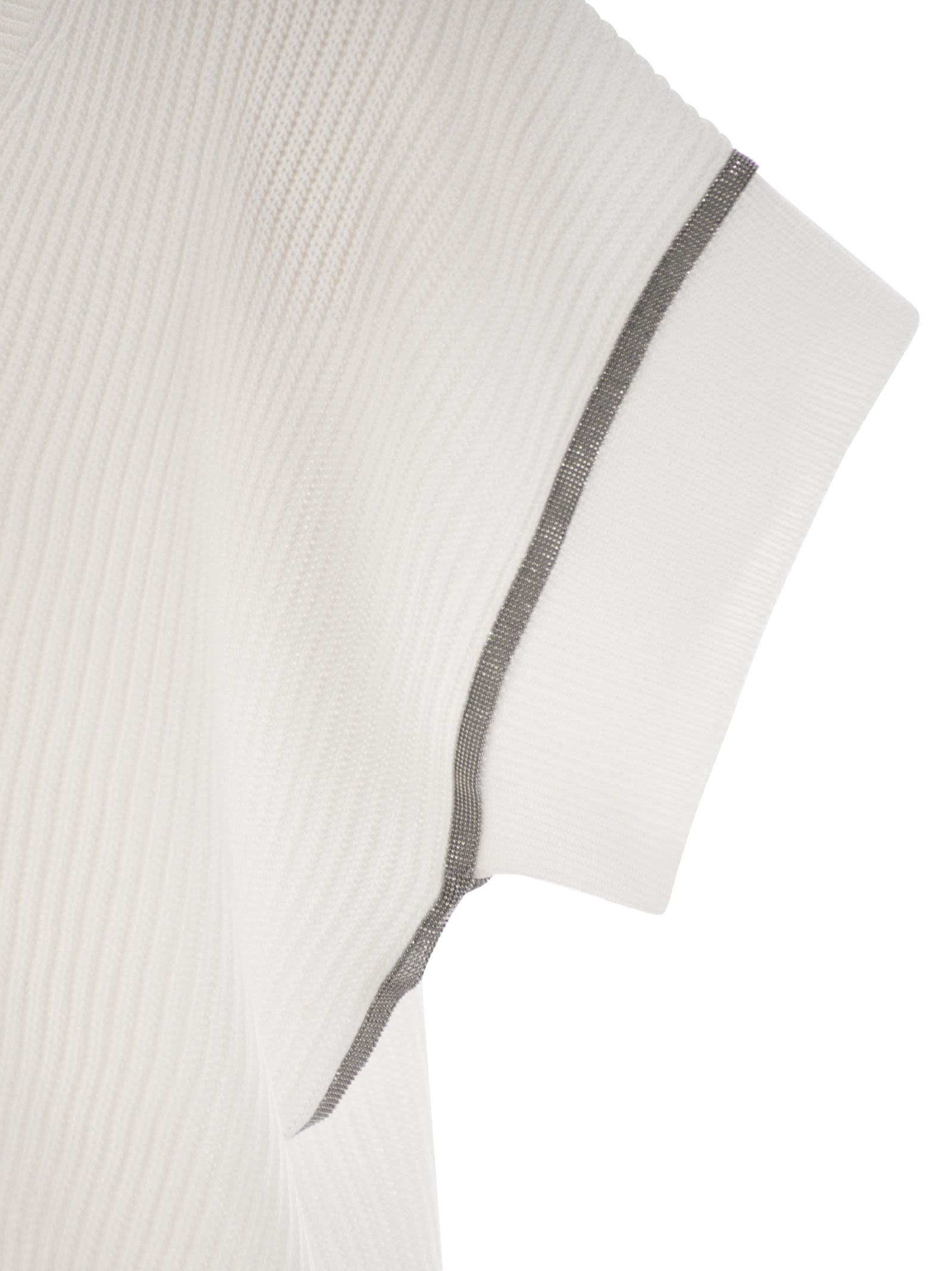 Brunello Cucinelli Women Cotton Rib Knit T-Shirt With Precious Trims - 4