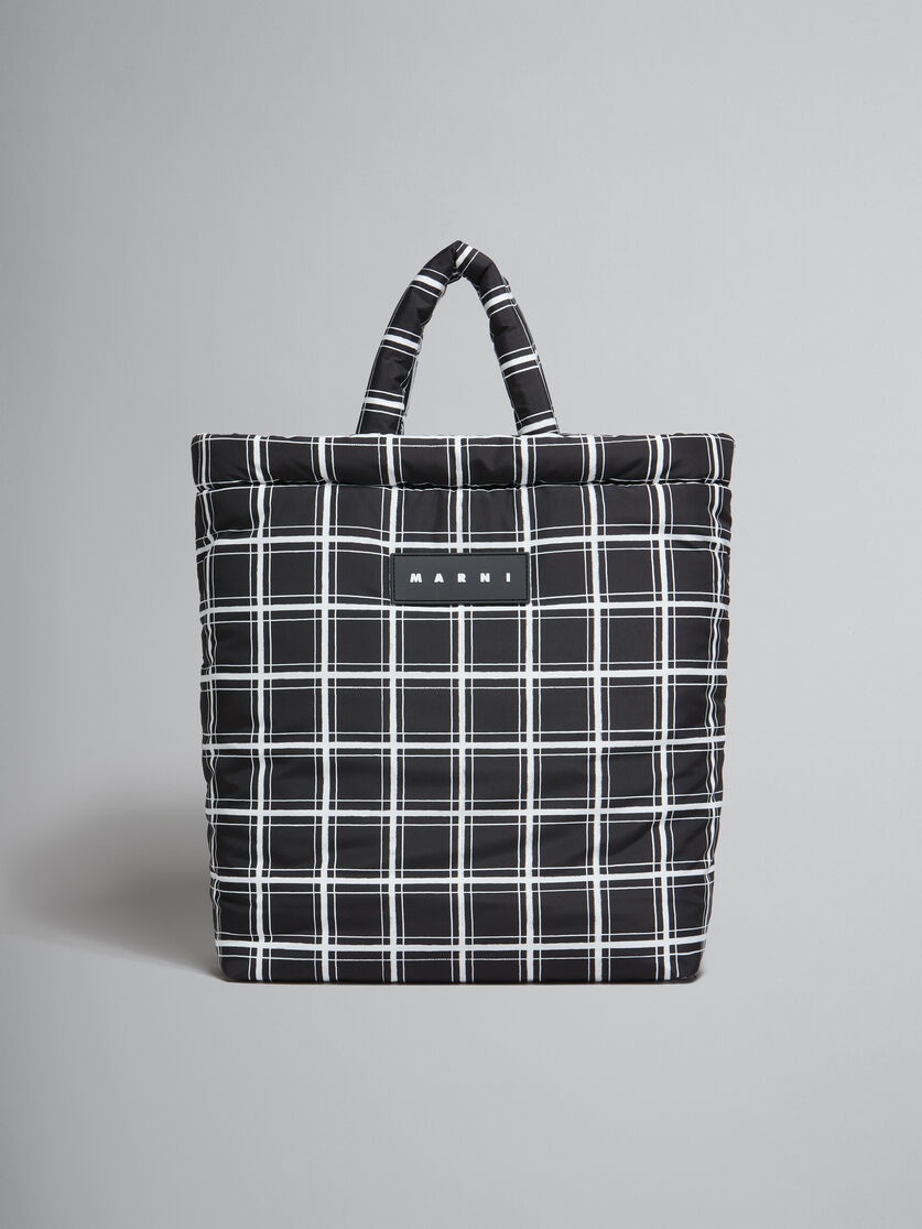 BLACK CHECKED PUFF TOTE BAG - 1