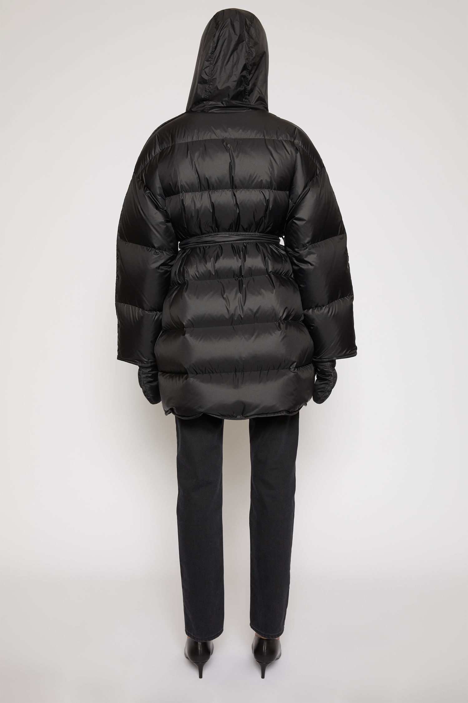 Belted puffer coat black - 4