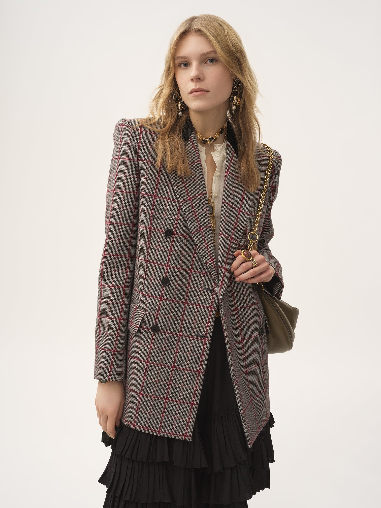 DOUBLE-BREASTED TAILORED JACKET IN WOOL CHECK - 7