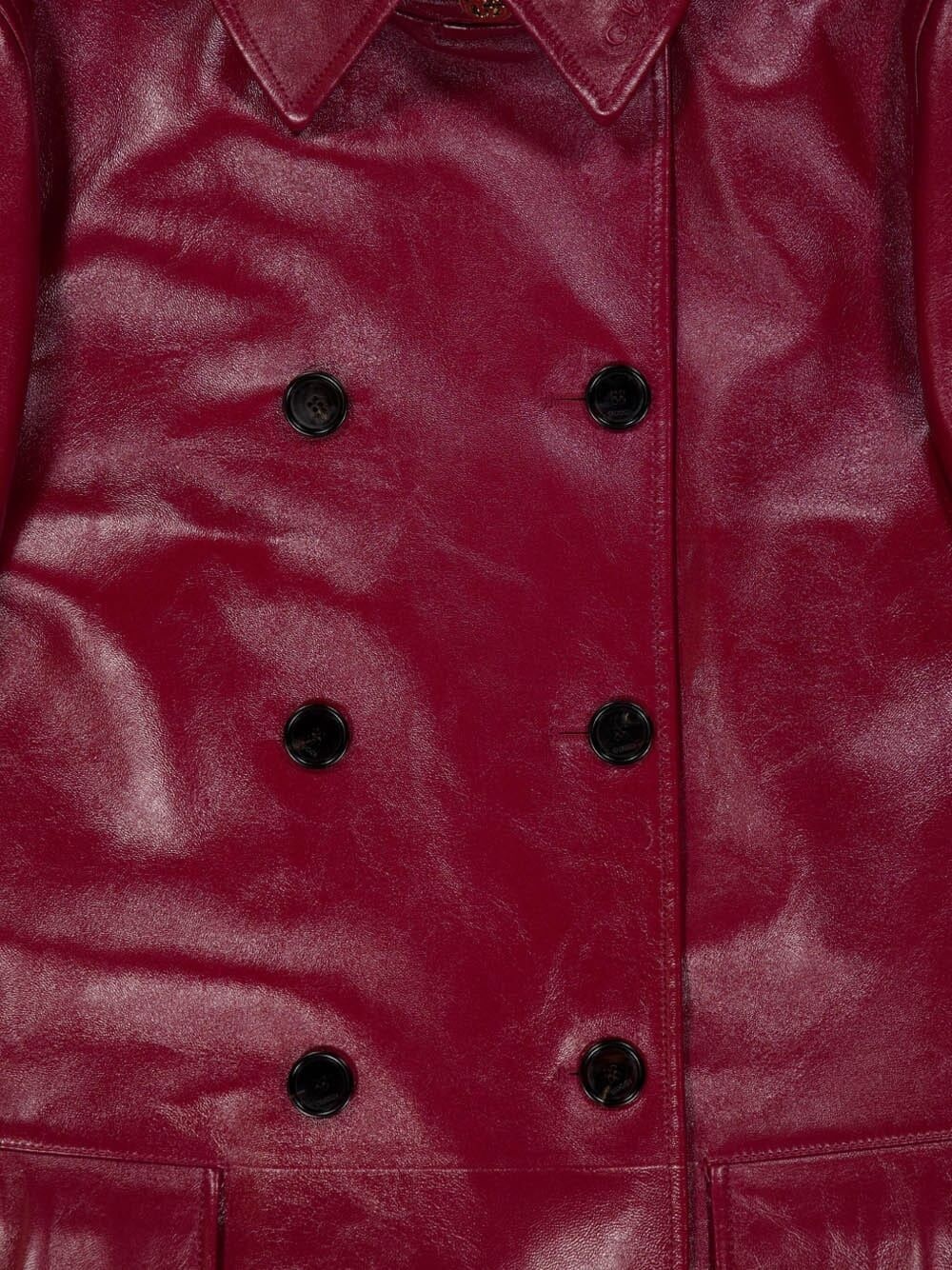 leather double-breasted trench coat - 3