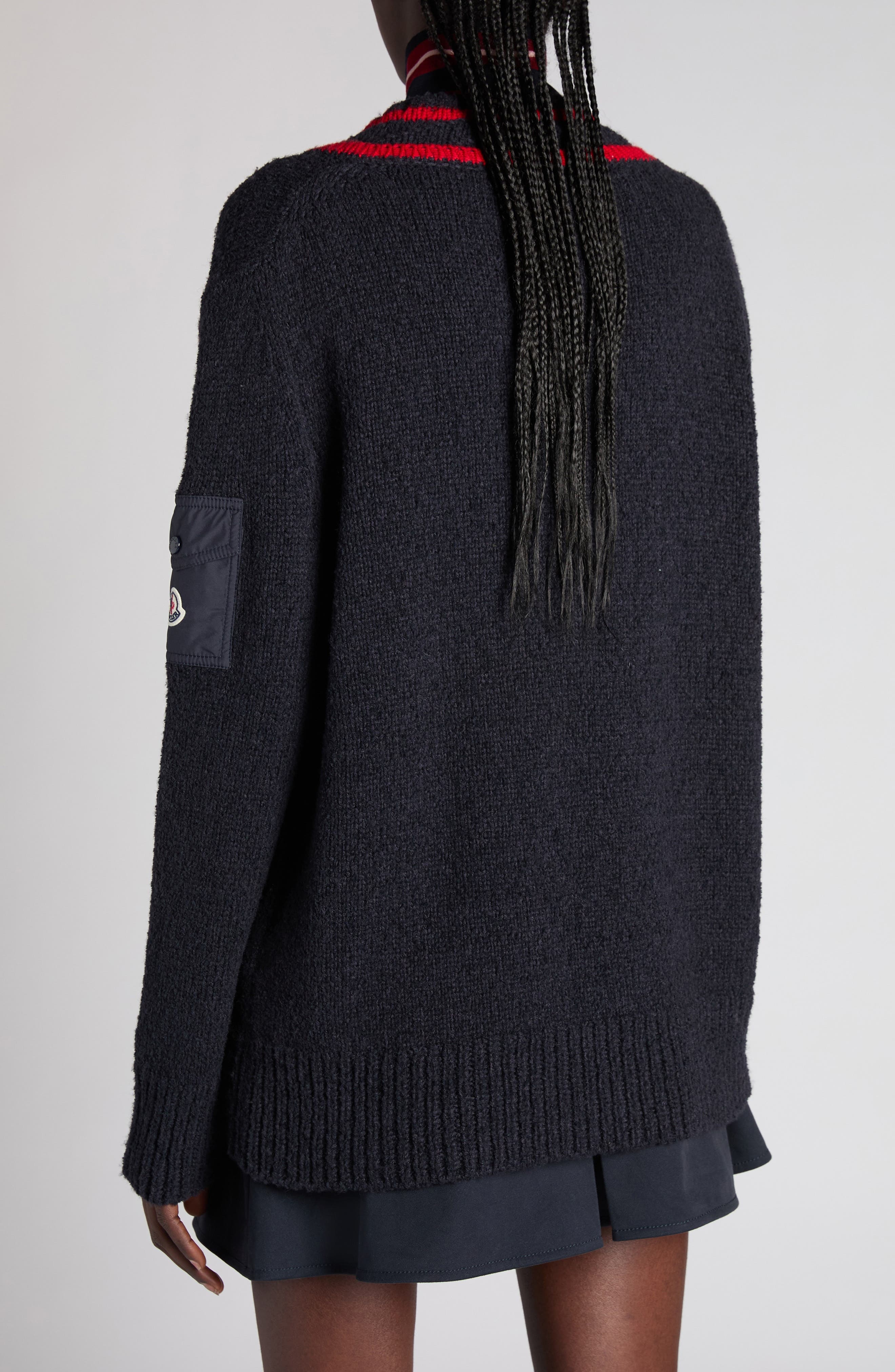 Moncler Padded V-Neck Sweater in Dark Navy Blue at Nordstrom - 3