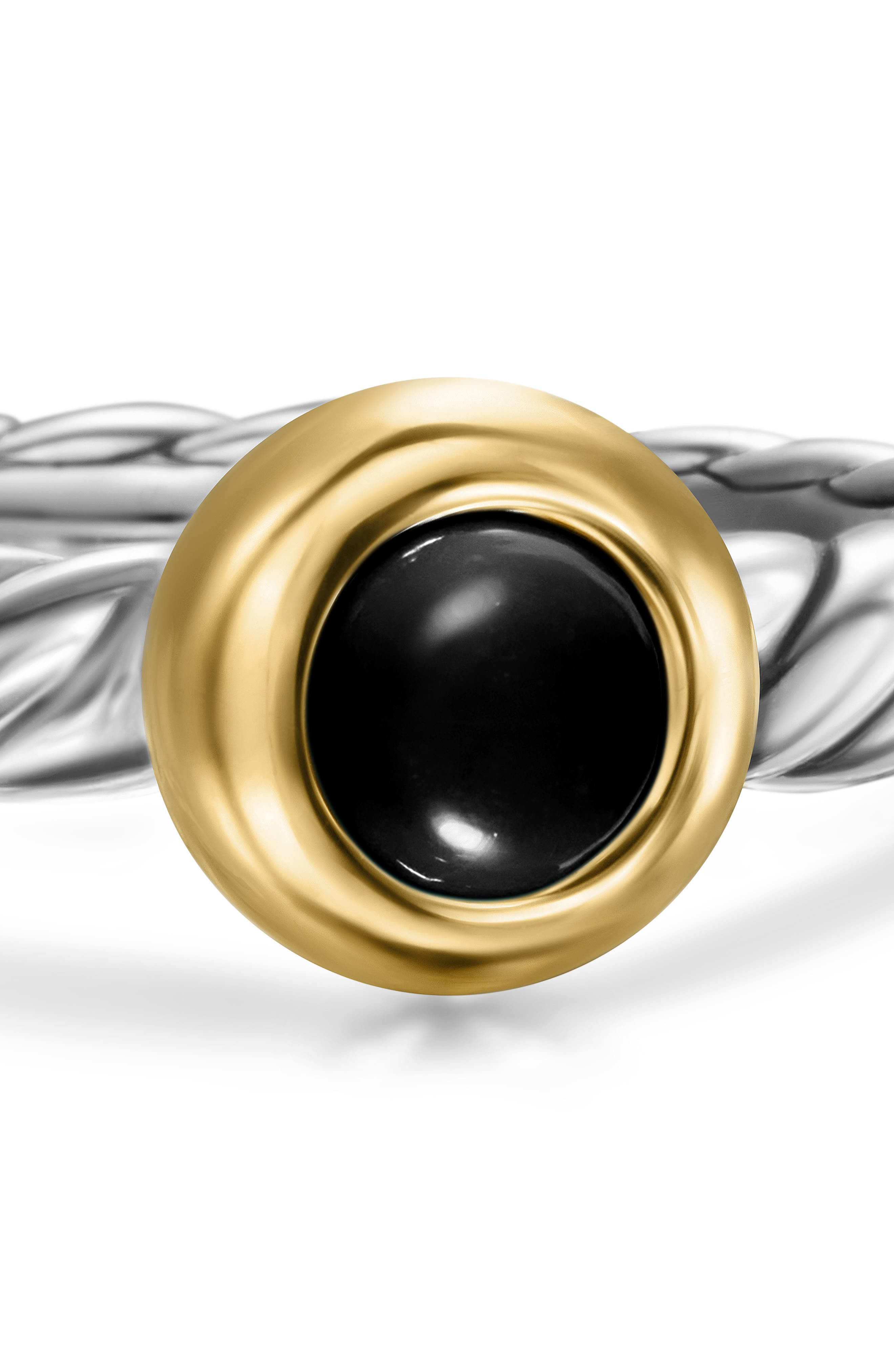 David Yurman Petite Cable Ring in Sterling Silver with 14K Yellow Gold in Silver/Gold/Black Onyx at  - 3