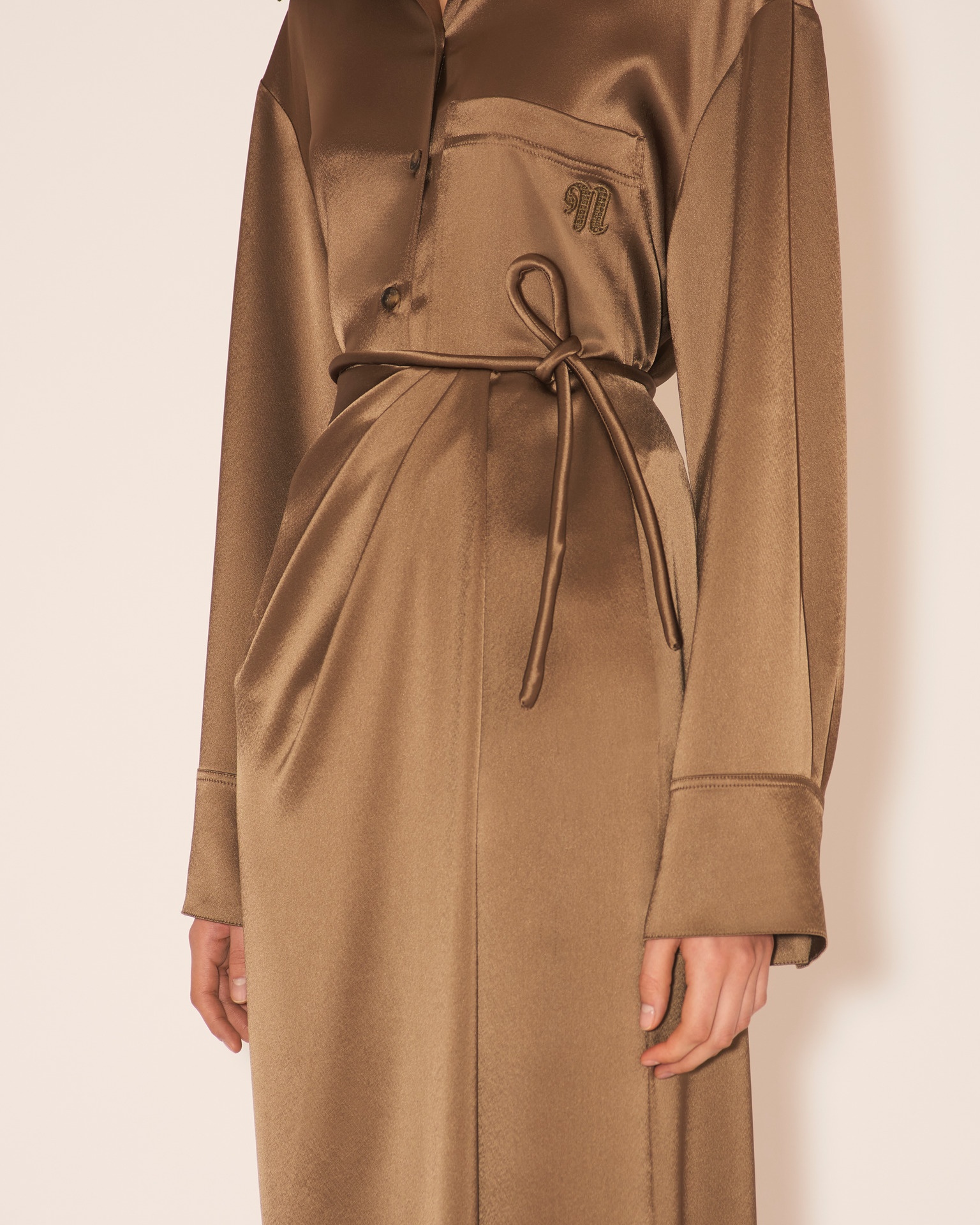 LEA - Draped midi wrap skirt with tubular waistband - Dark khaki - 6