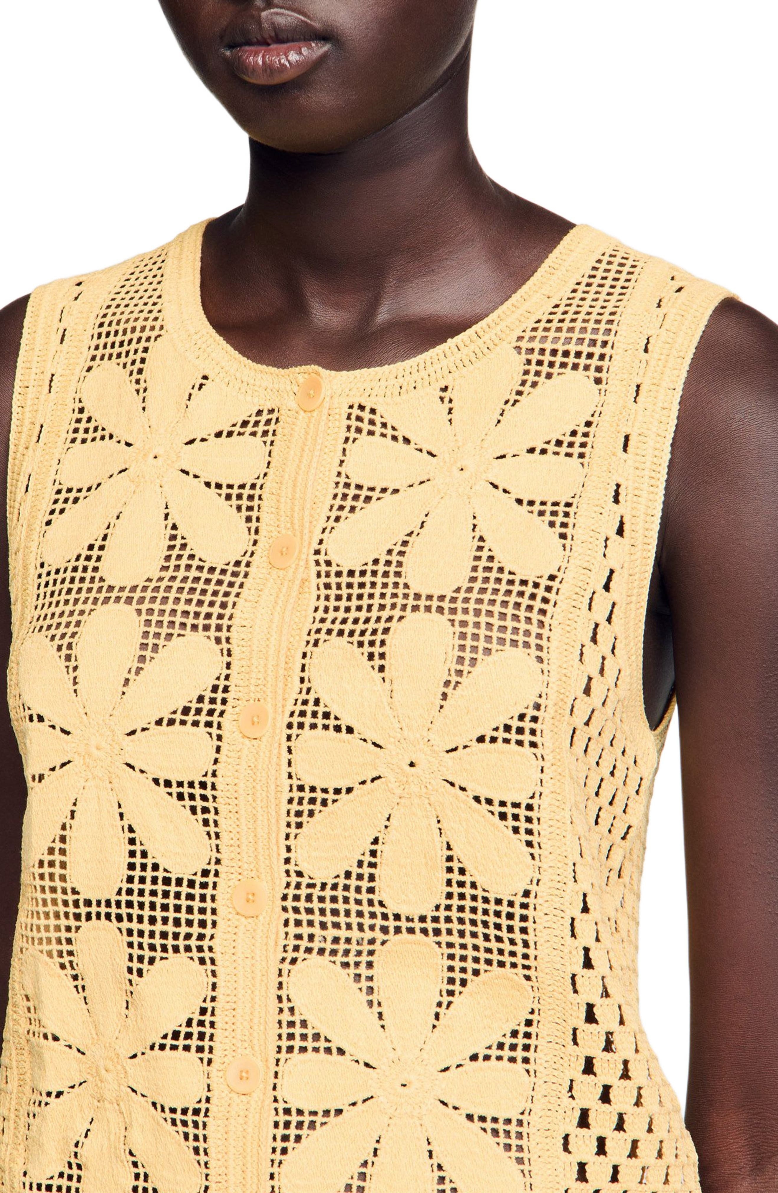 SANDRO Crochet cardigan in Yellow at Nordstrom - 4