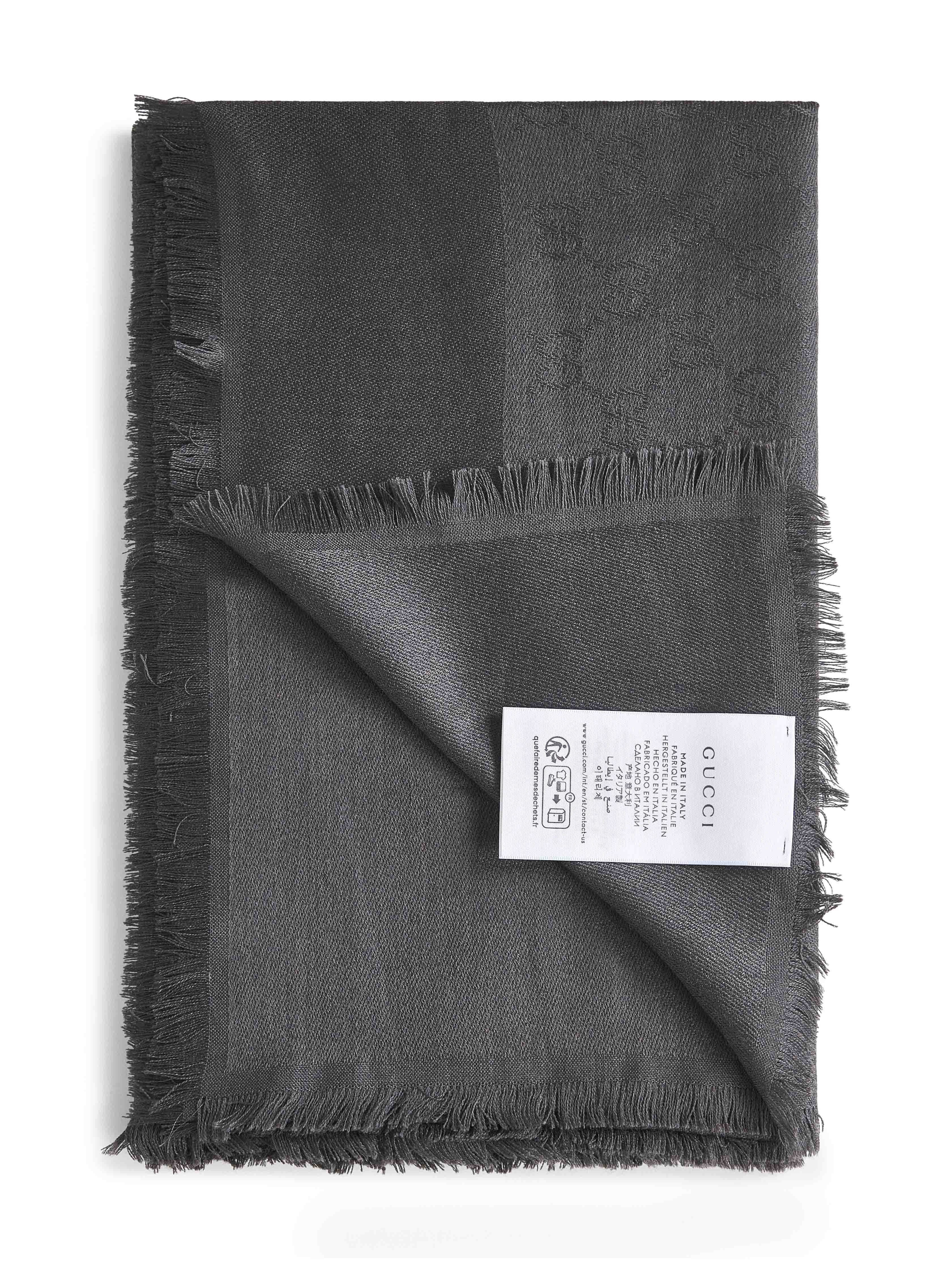 Gucci Men Grey Gg Wool And Silk Jacquard Shawl - 2