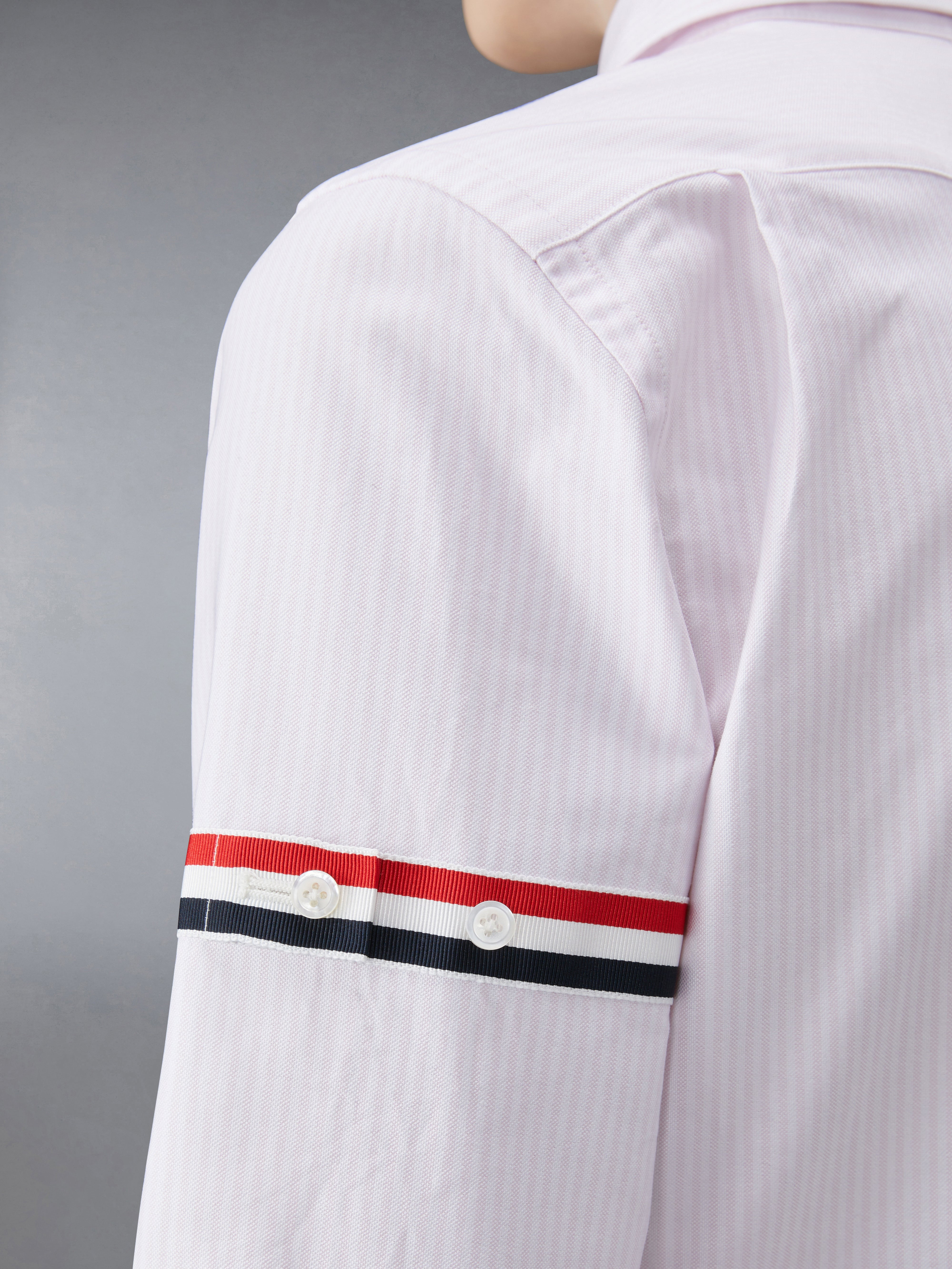 Pink University Stripe Oxford Grosgrain Armband Long Sleeve Shirt - 8