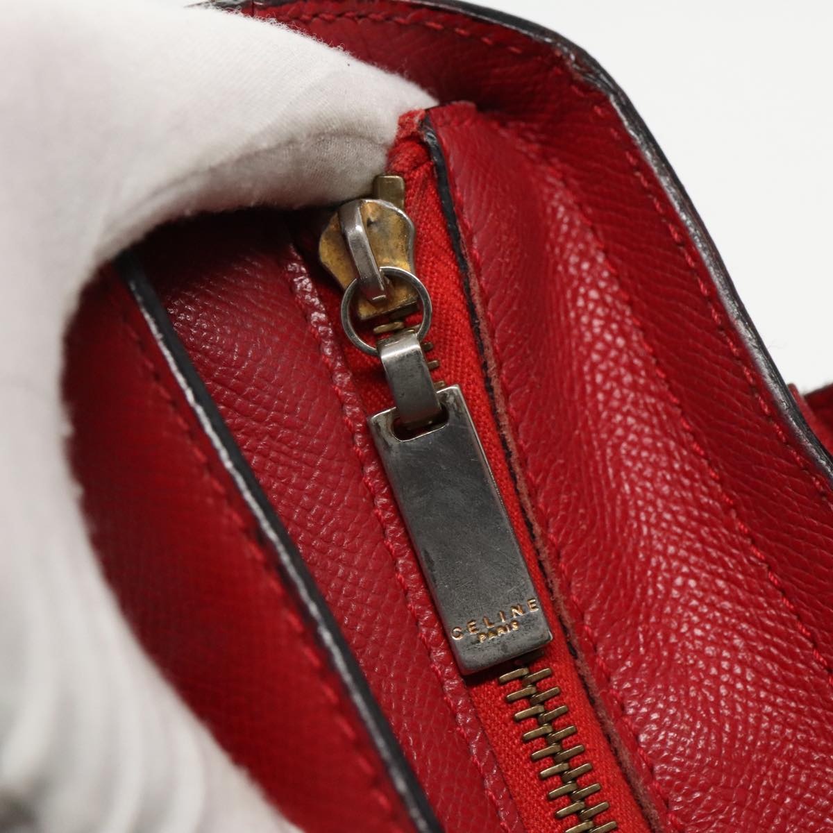 CELINE Hand Bag Leather Red Gold - 10