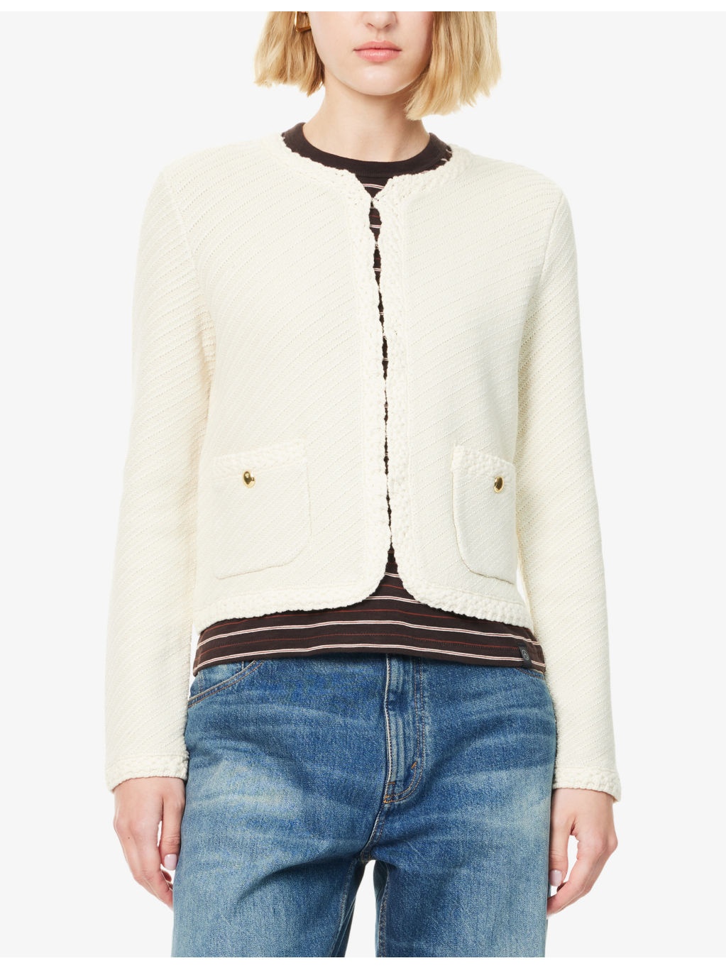 Claire Braided-Trim Cotton-Blend Cardigan - 3