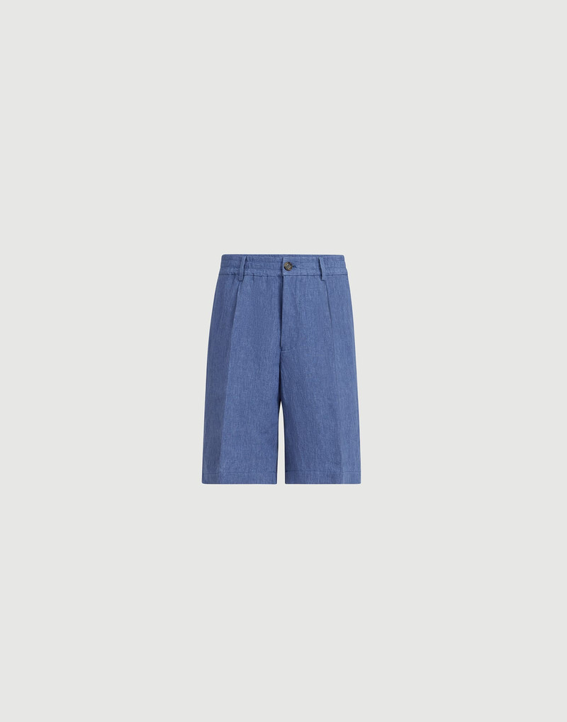 Lightweight délavé linen Bermuda shorts with elasticated waistband 1